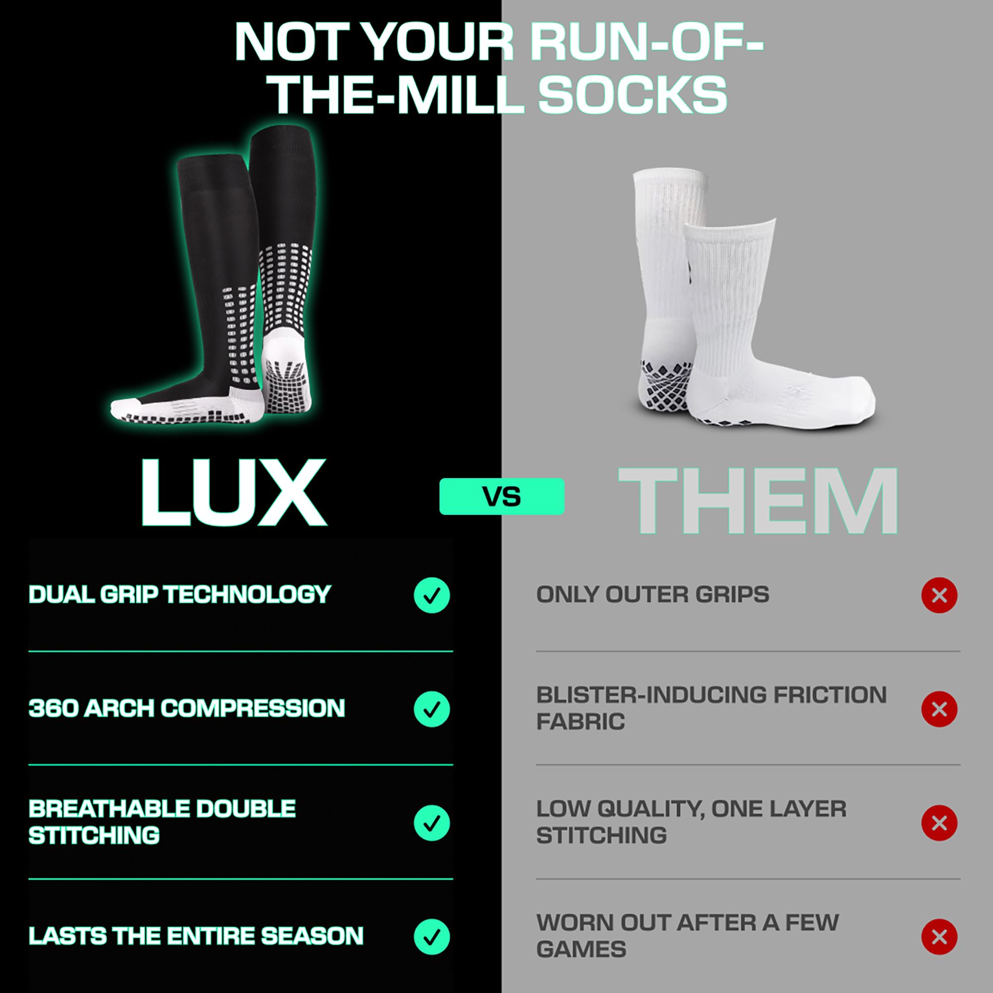 LUX Anti Slip Soccer Knee Socks - 2 Pack product image