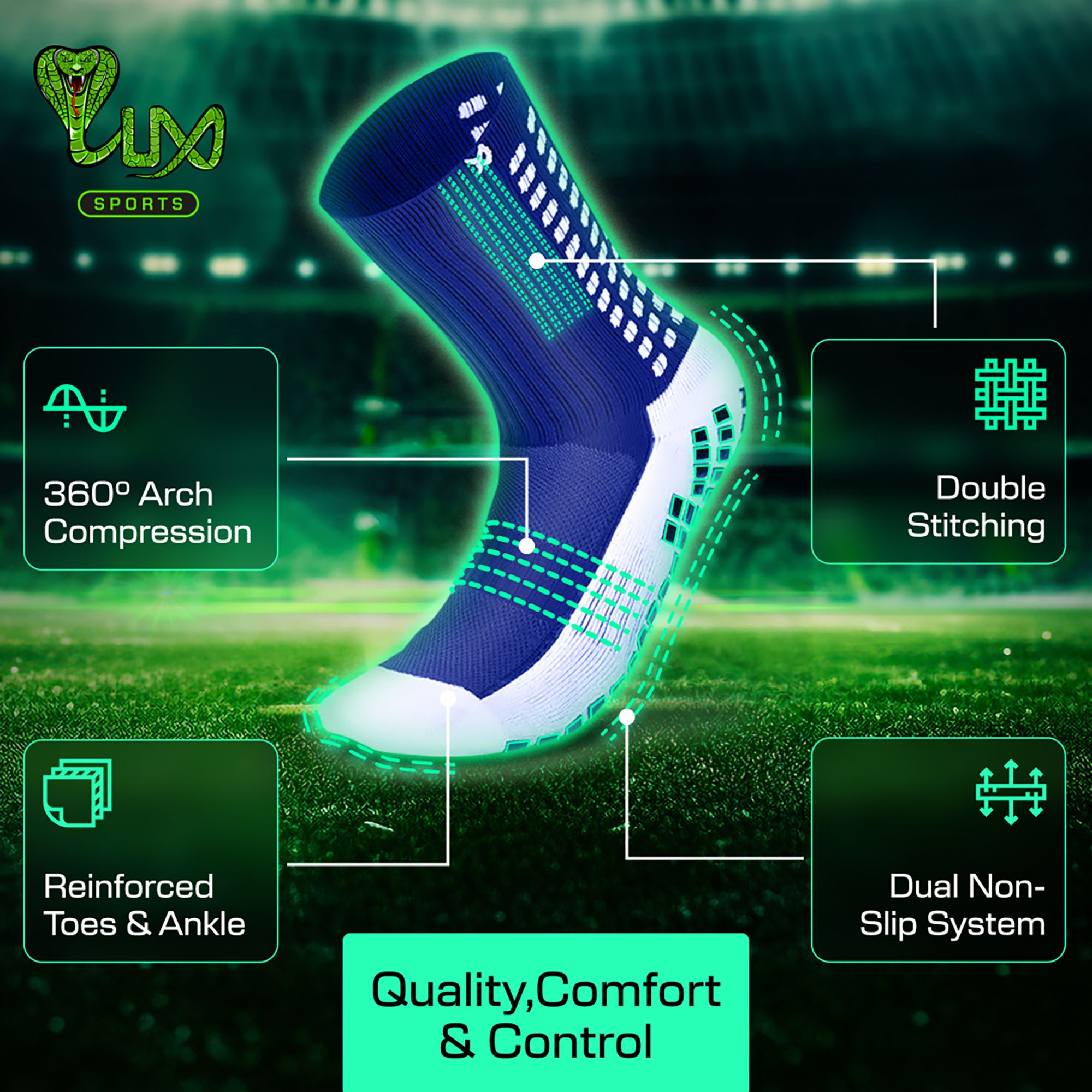 Lux Anti Slip Soccer Calf Socks - 3 Pack product image