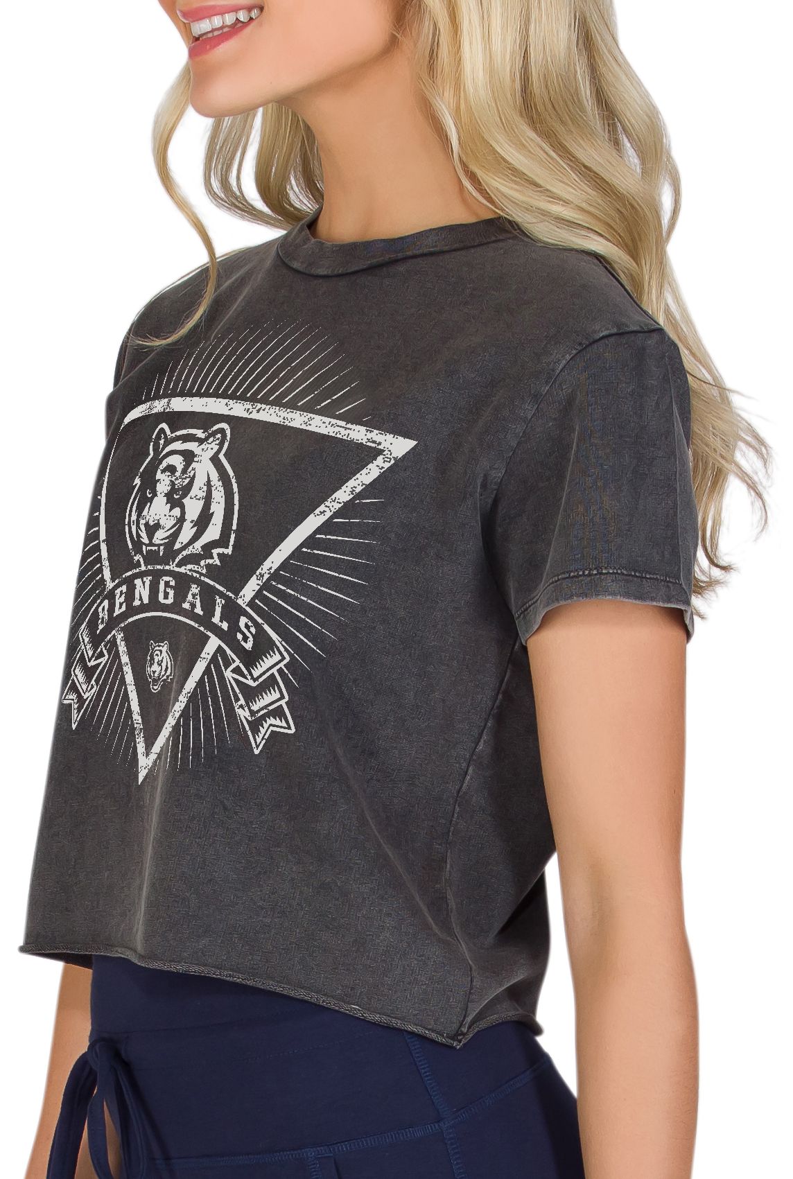 Concepts Sport Women's Cincinnati Bengals Charcoal Acid Wash Cropped T-Shirt product image