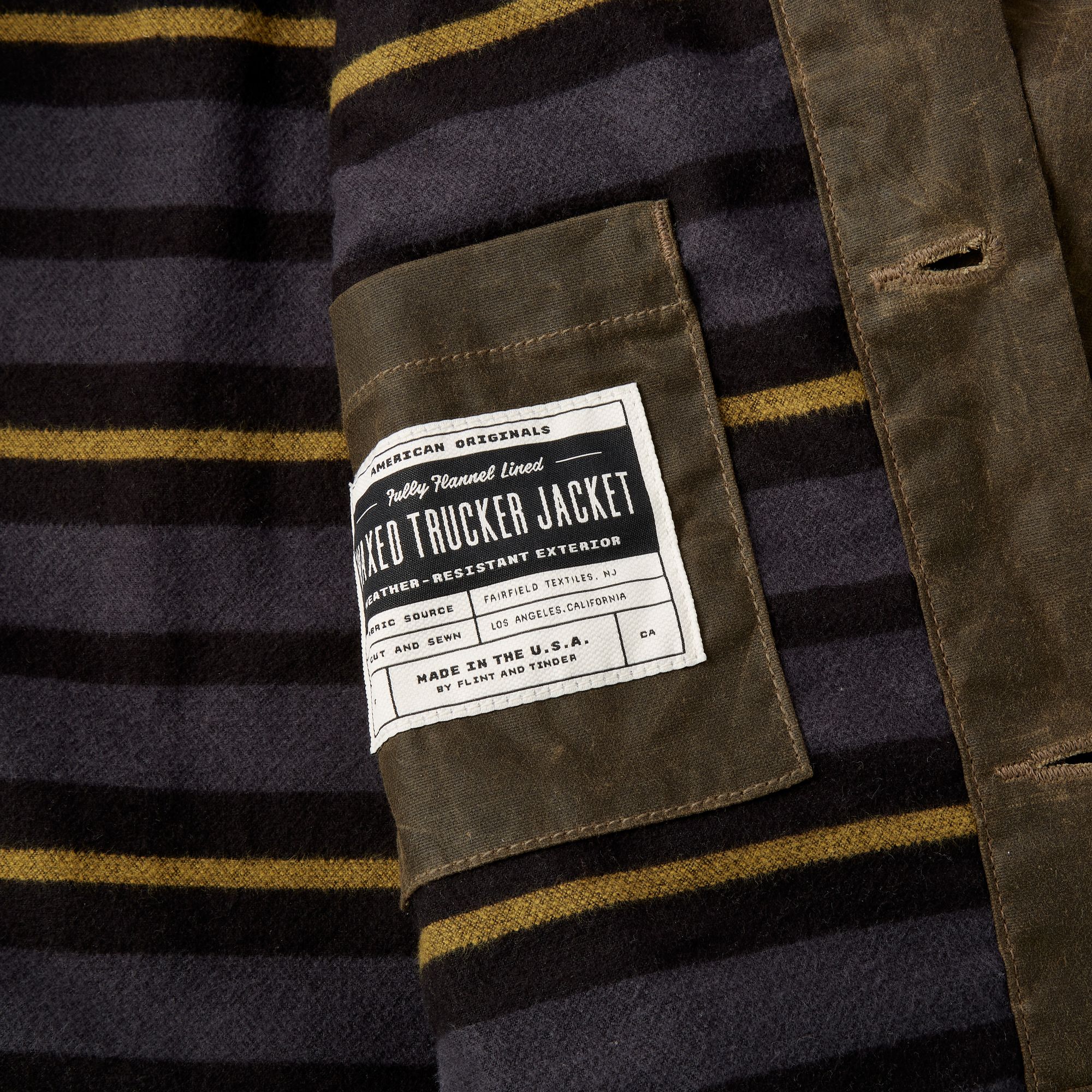 Huckberry Men's Flannel-Lined Waxed Trucker Jacket by Flint and Tinder product image