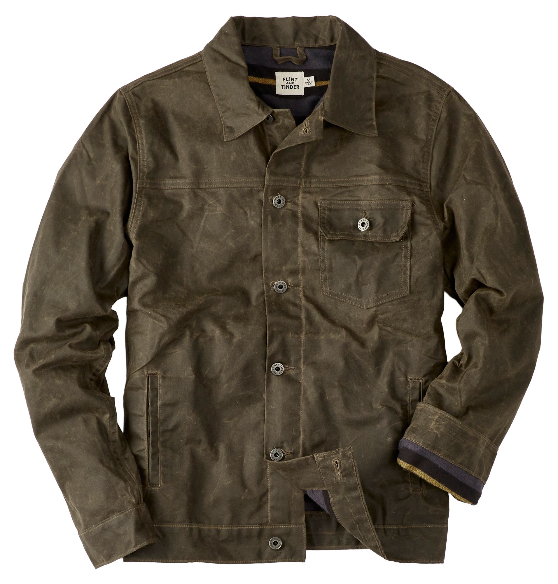 Huckberry Men's Flannel-Lined Waxed Trucker Jacket by Flint and Tinder product image