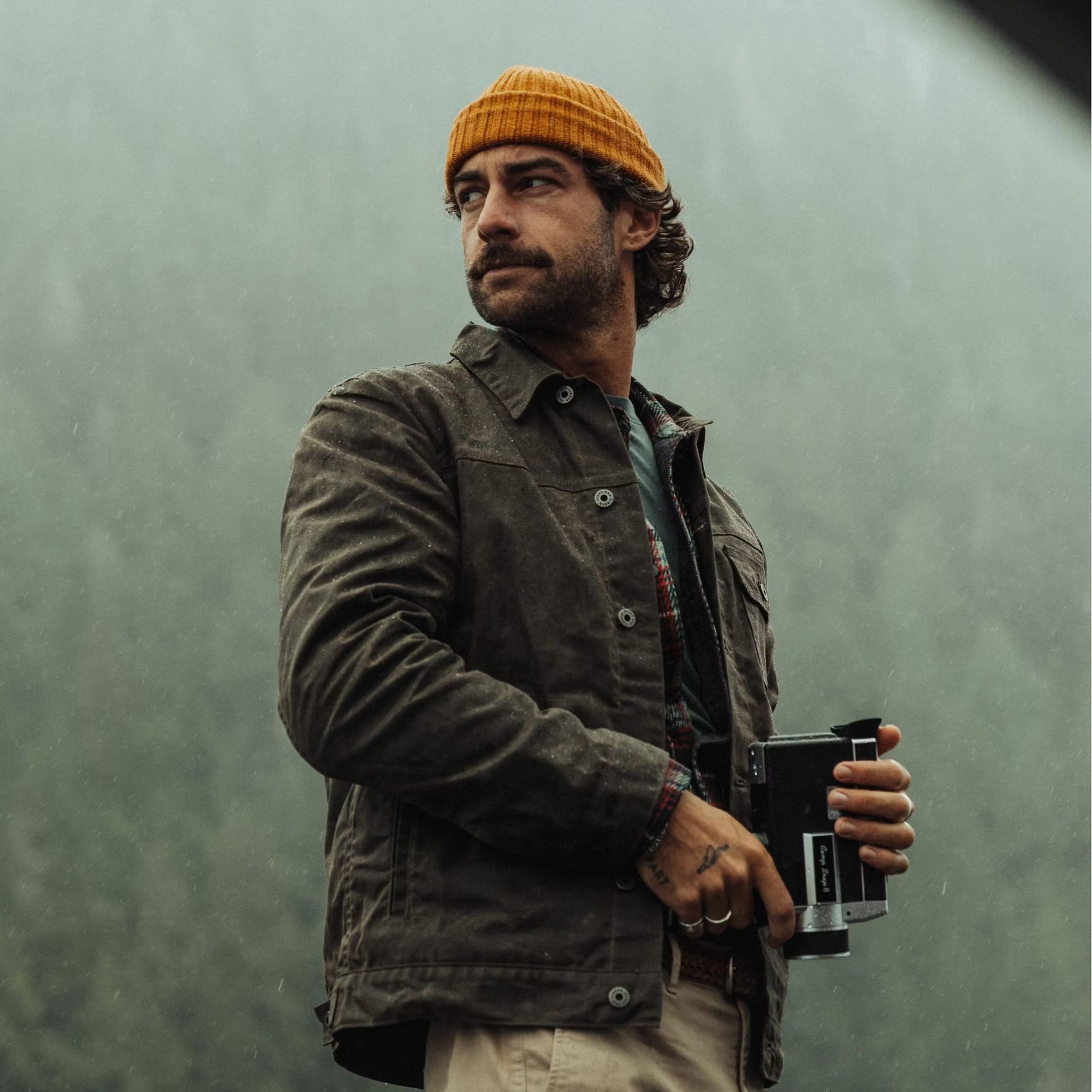 Huckberry Men's Flannel-Lined Waxed Trucker Jacket by Flint and Tinder product image