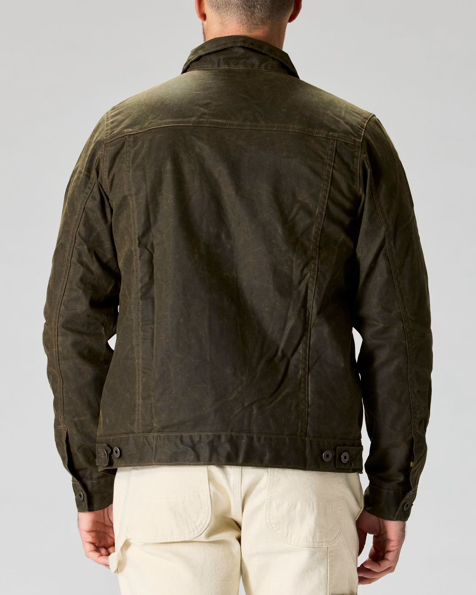 Huckberry Men's Flannel-Lined Waxed Trucker Jacket by Flint and Tinder product image