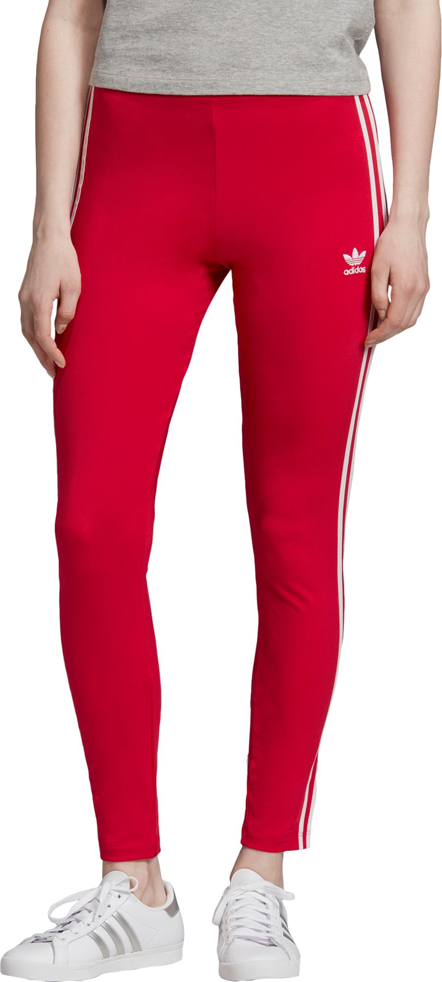 adidas red 3 stripe leggings