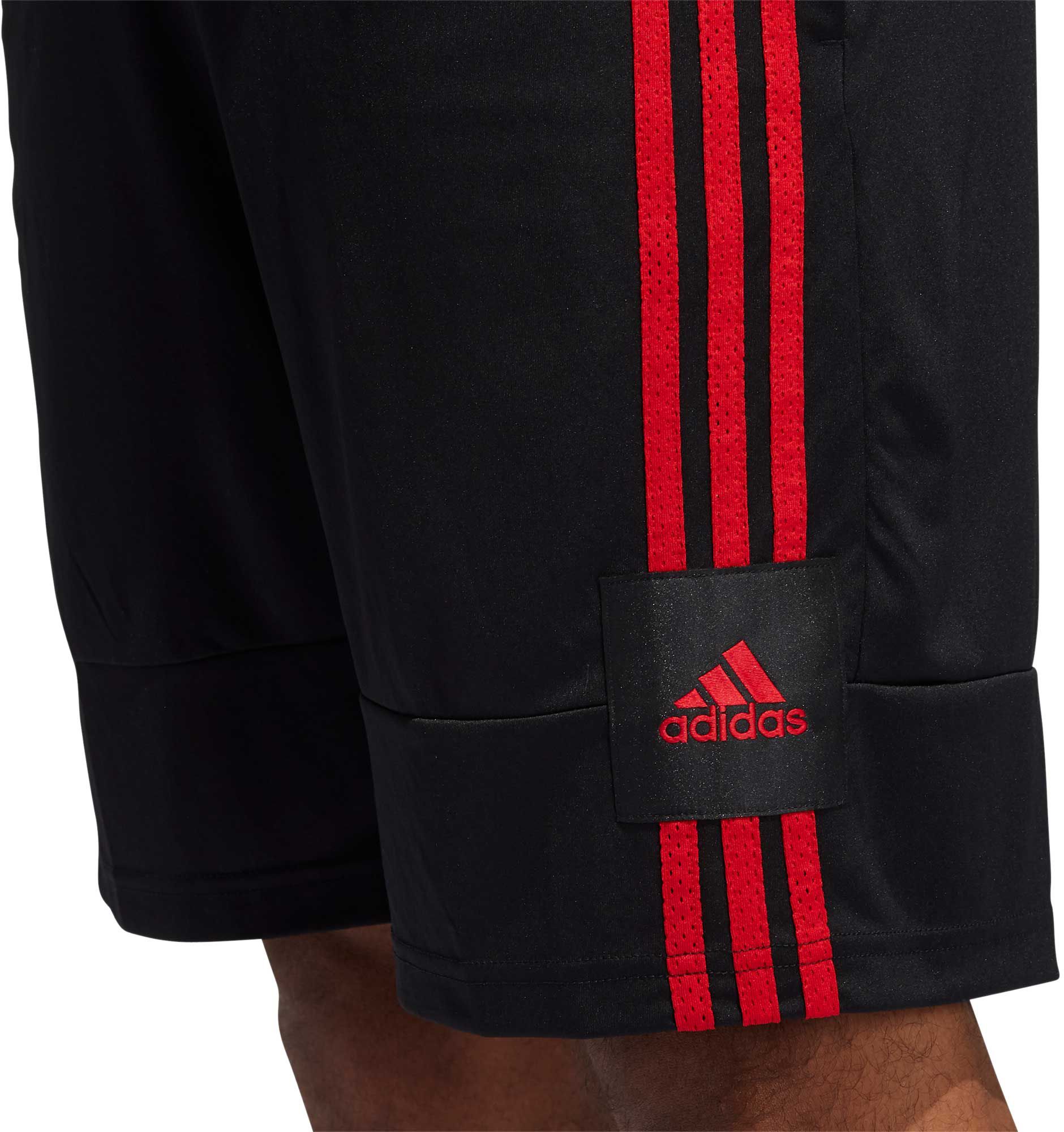 red and black adidas shorts
