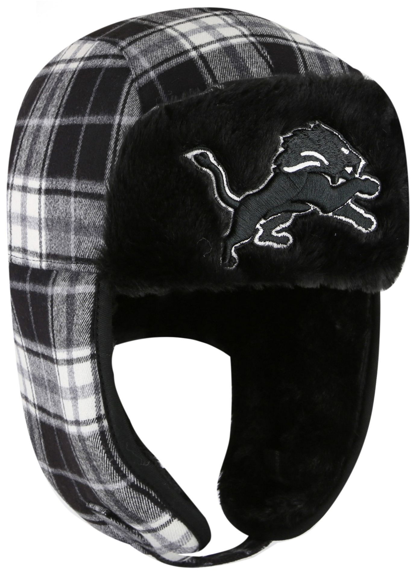 '47 Adult Detroit Lions Black Plaid Trapper Knit Hat product image