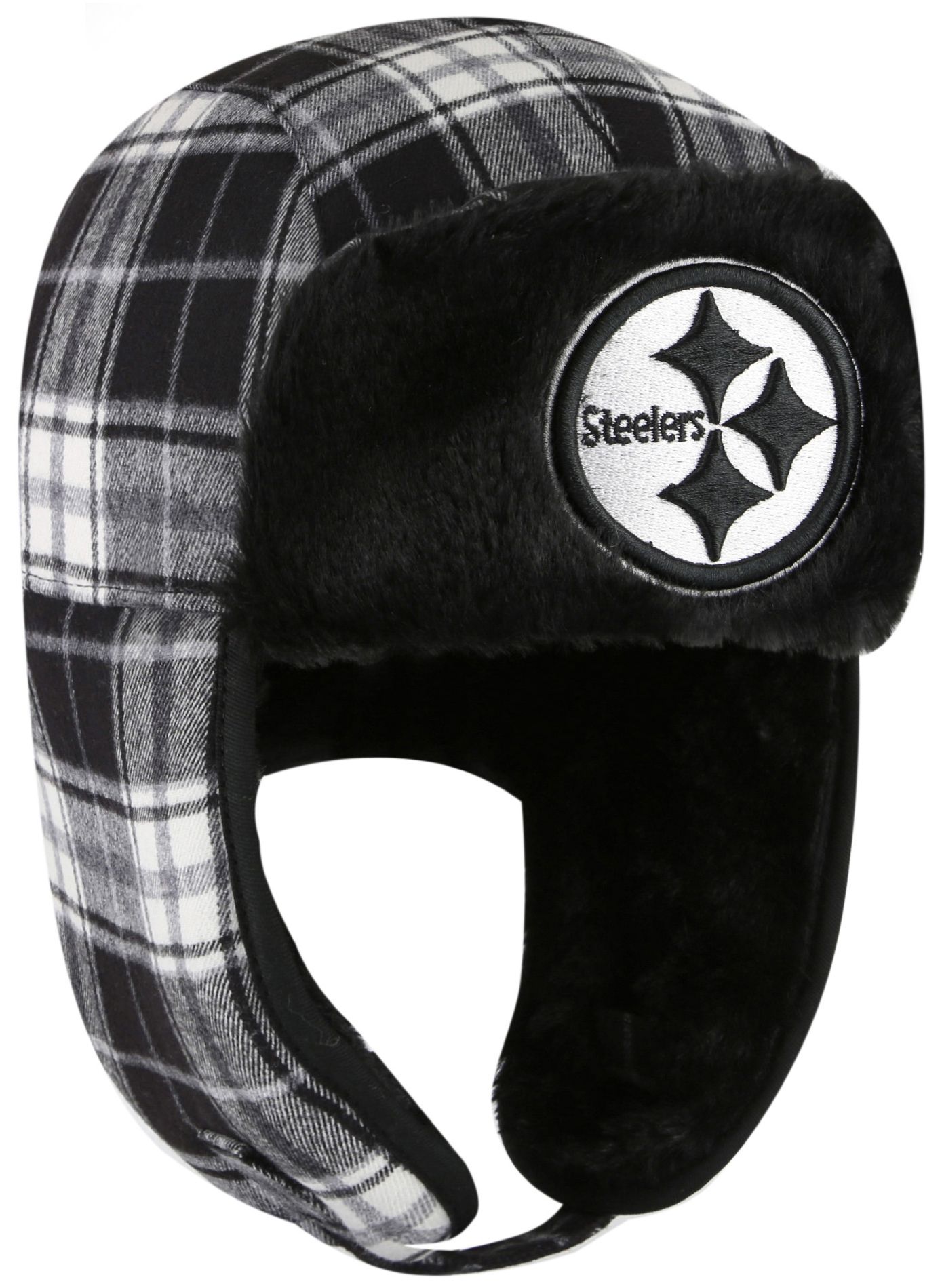 '47 Adult Pittsburgh Steelers Black Plaid Trapper Knit Hat product image