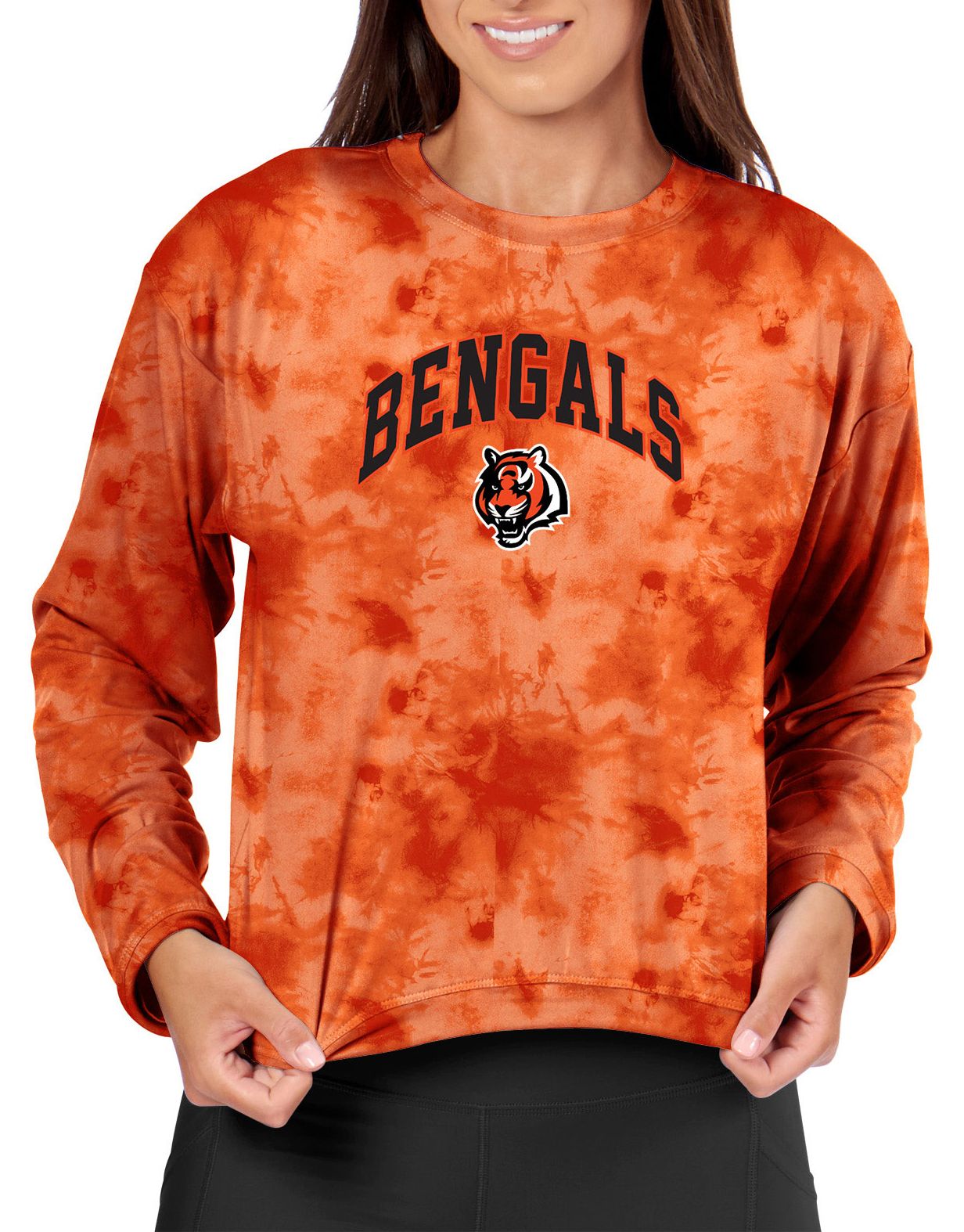 Certo Women's Cincinnati Bengals Orange Tie Dye Script Long Sleeve T-Shirt product image