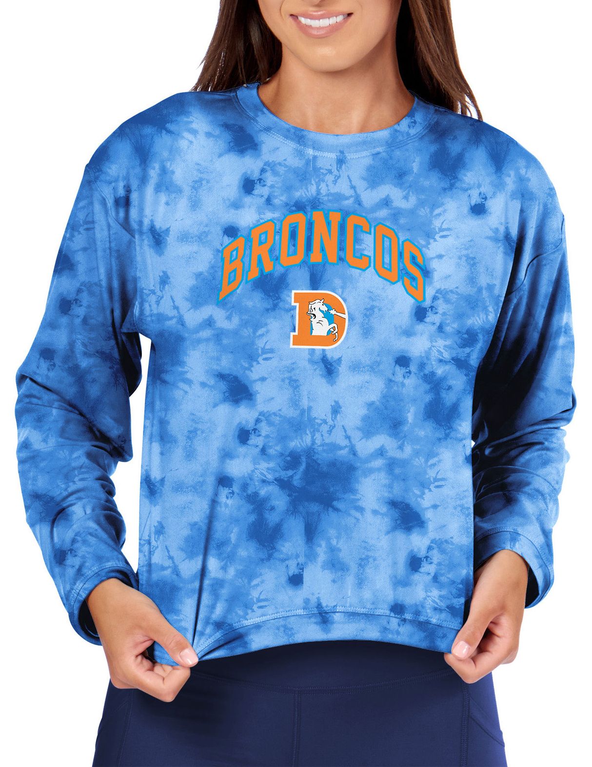 Certo Women's Denver Broncos Blue Tie Dye Script Long Sleeve T-Shirt product image