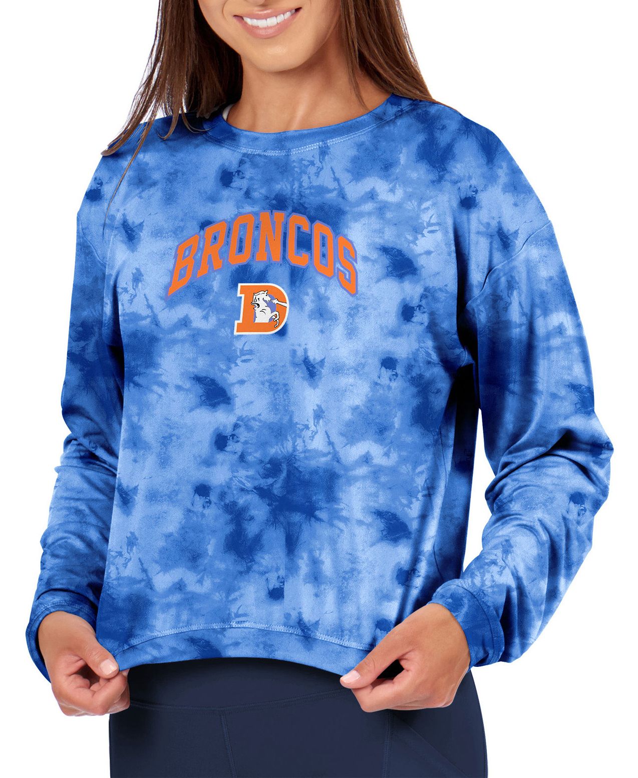 Certo Women's Denver Broncos Blue Tie Dye Script Long Sleeve T-Shirt product image