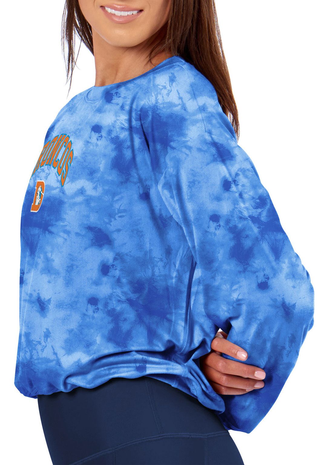 Certo Women's Denver Broncos Blue Tie Dye Script Long Sleeve T-Shirt product image