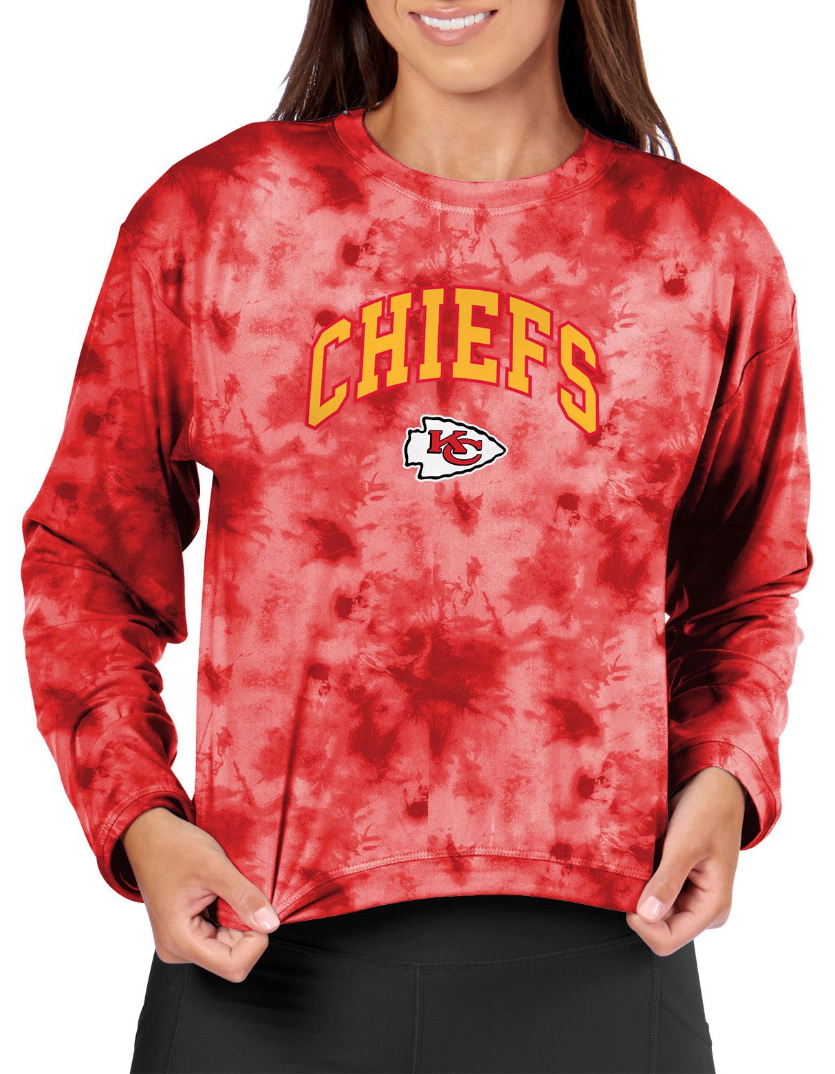 Certo Women's Kansas City Chiefs Red Tie Dye Script Long Sleeve T-Shirt product image