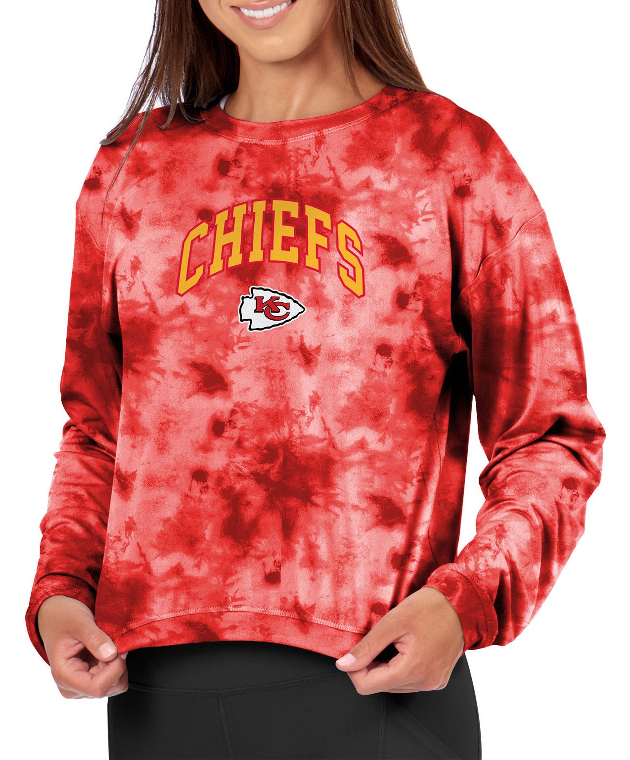 Certo Women's Kansas City Chiefs Red Tie Dye Script Long Sleeve T-Shirt product image