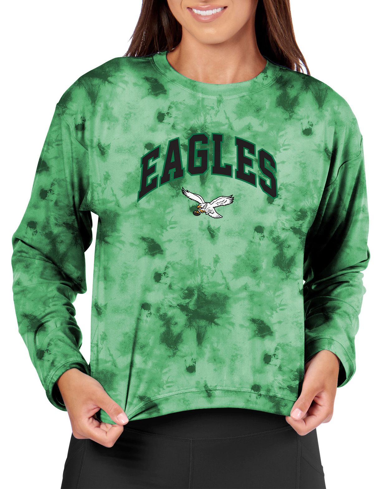 Certo Women's Philadelphia Eagles Green Tie Dye Script Long Sleeve T-Shirt product image