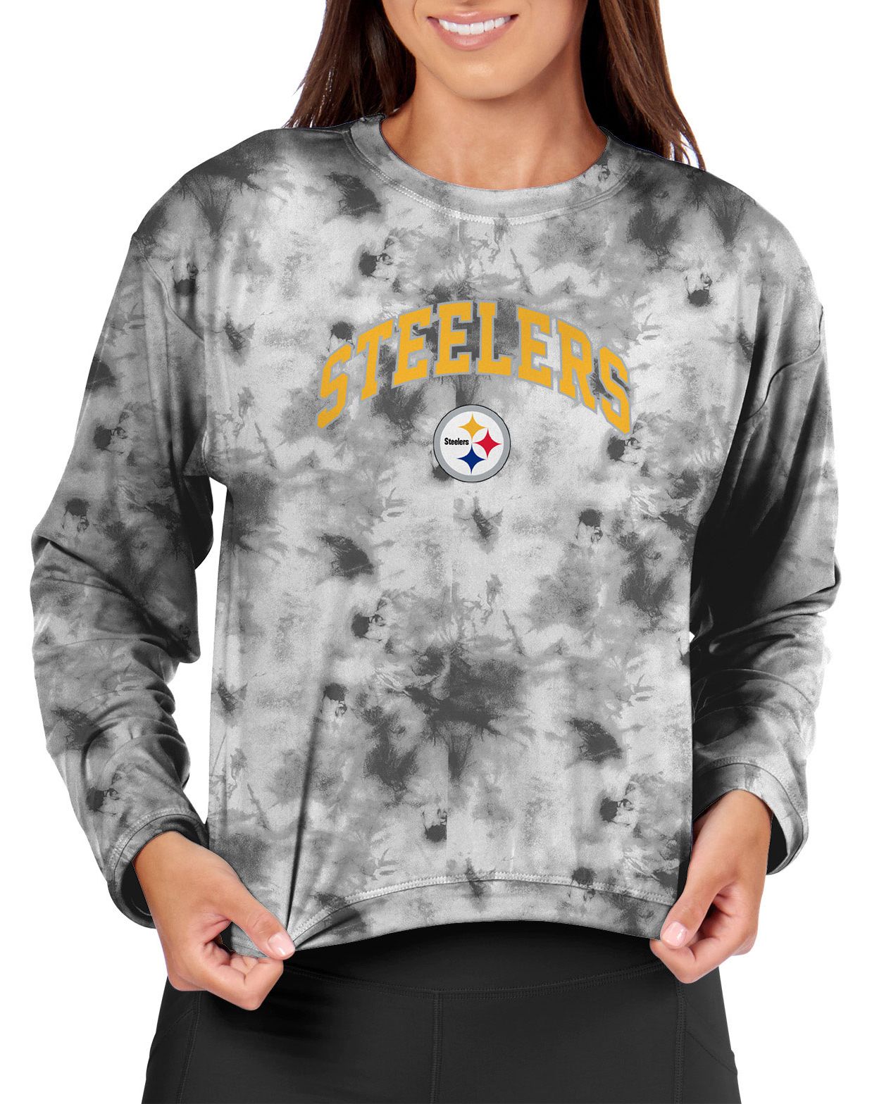 Certo Women's Pittsburgh Steelers Gray Tie Dye Script Long Sleeve T-Shirt product image