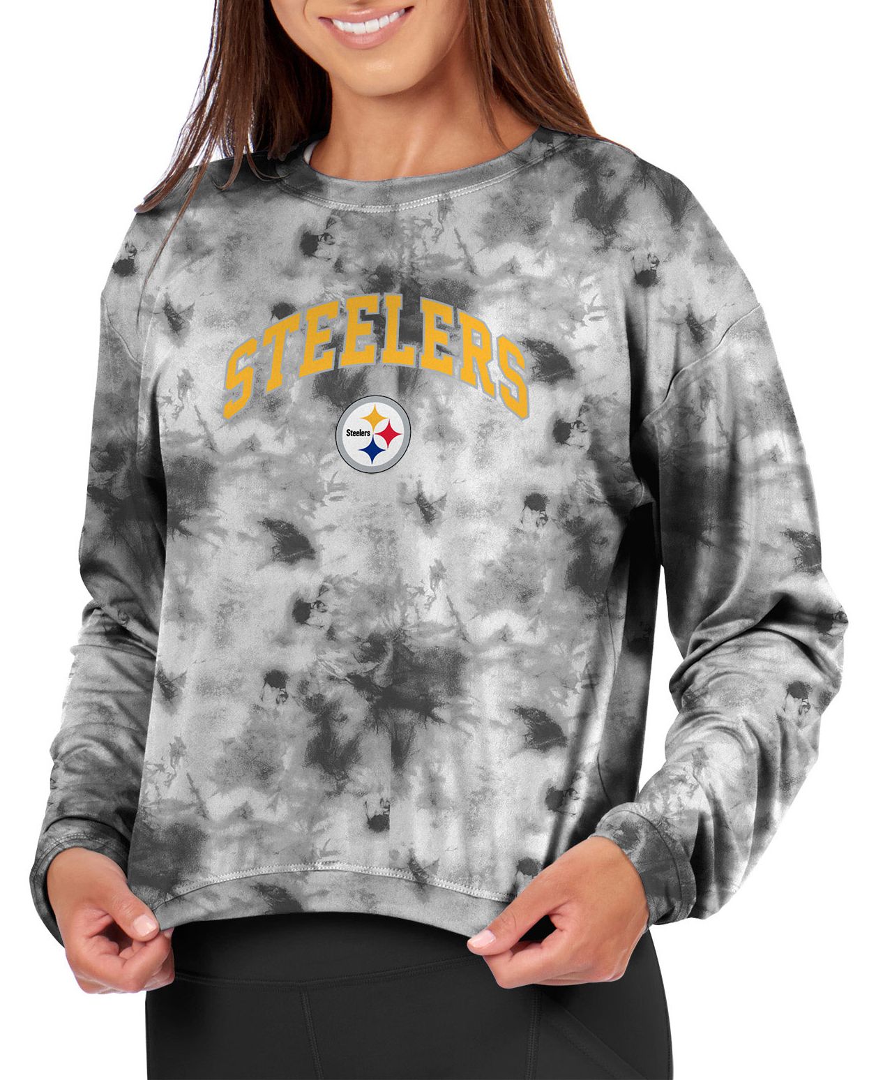 Certo Women's Pittsburgh Steelers Gray Tie Dye Script Long Sleeve T-Shirt product image