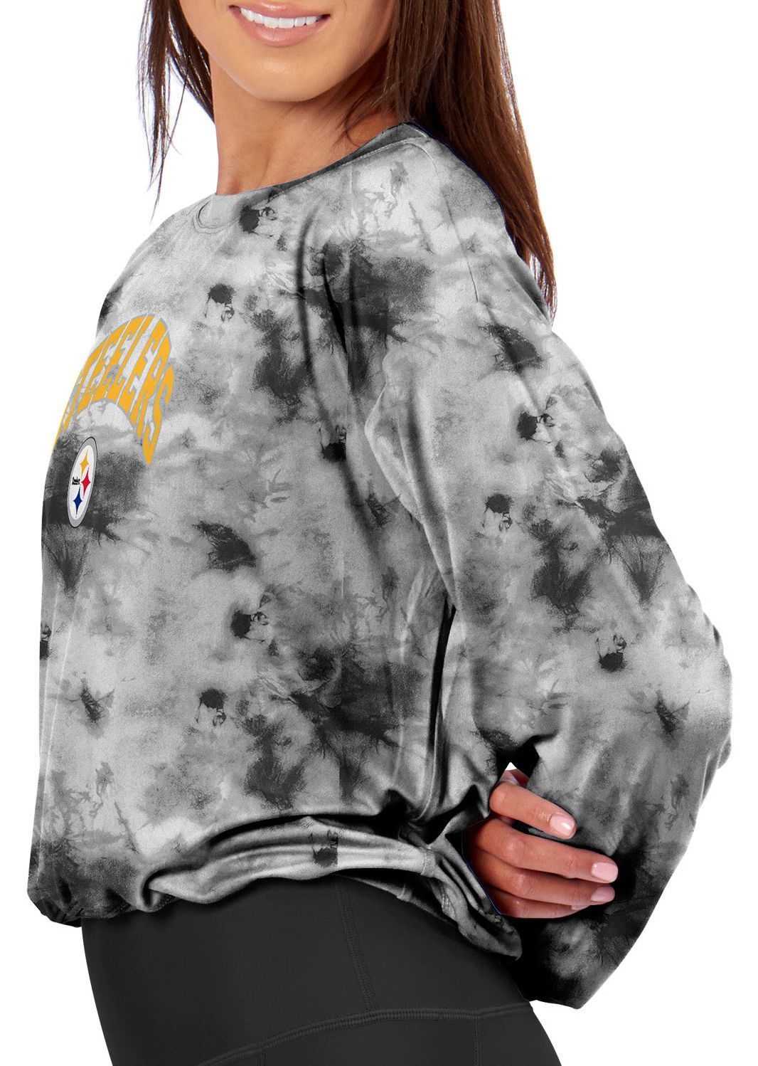 Certo Women's Pittsburgh Steelers Gray Tie Dye Script Long Sleeve T-Shirt product image