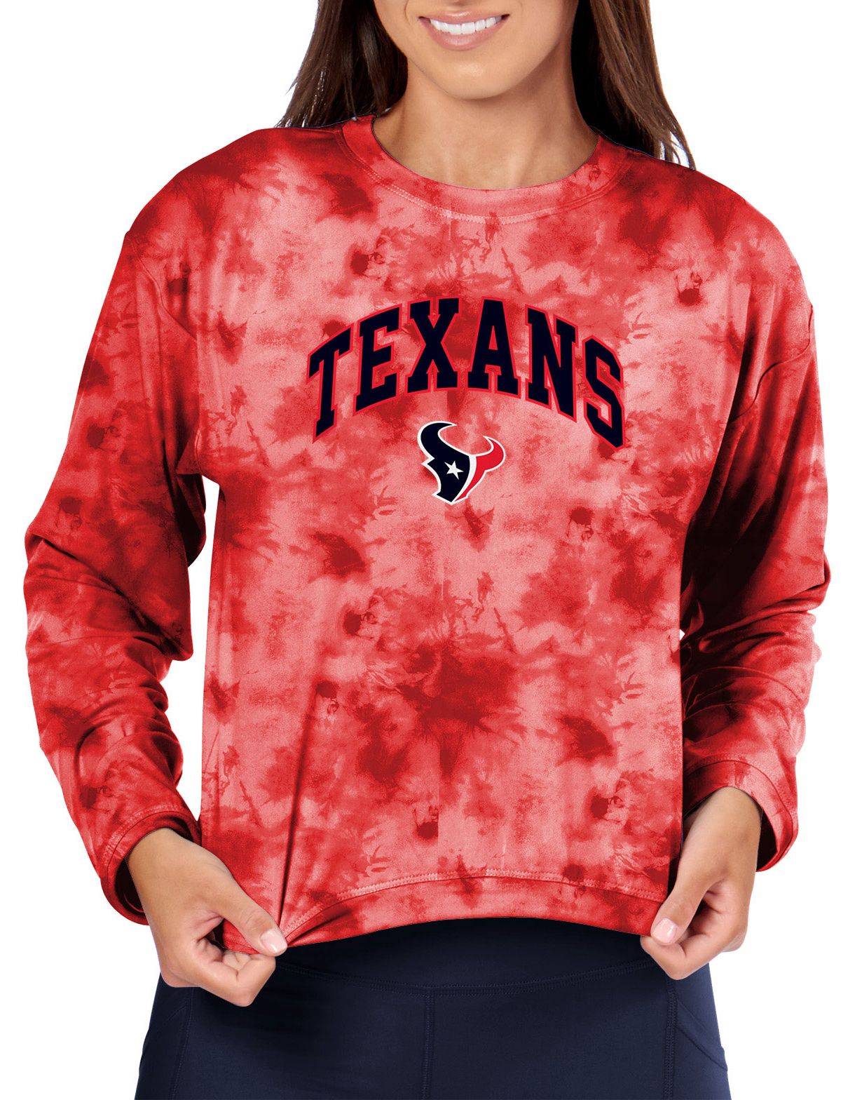 Certo Women's Houston Texans Red Tie Dye Script Long Sleeve T-Shirt product image