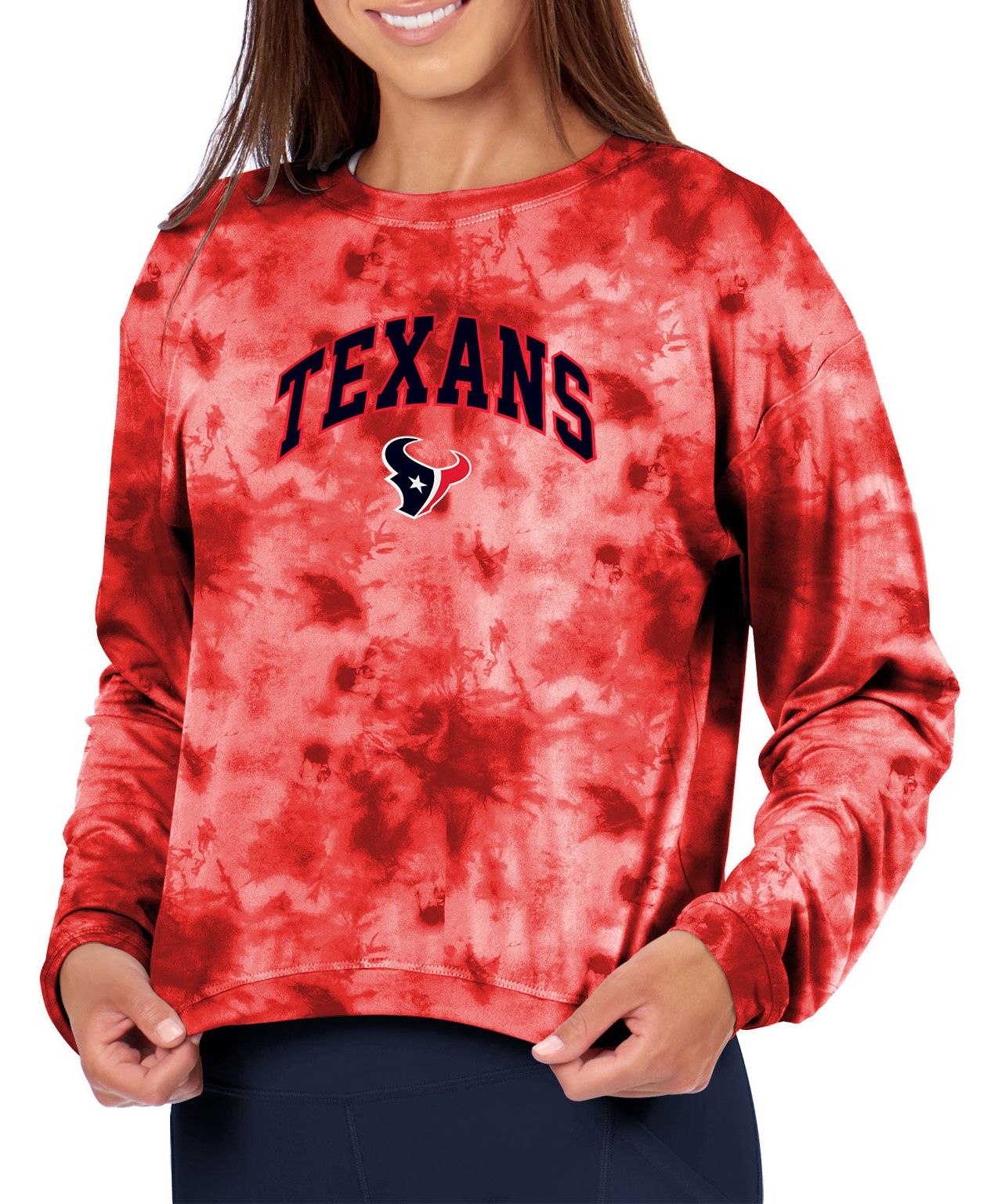 Certo Women's Houston Texans Red Tie Dye Script Long Sleeve T-Shirt product image