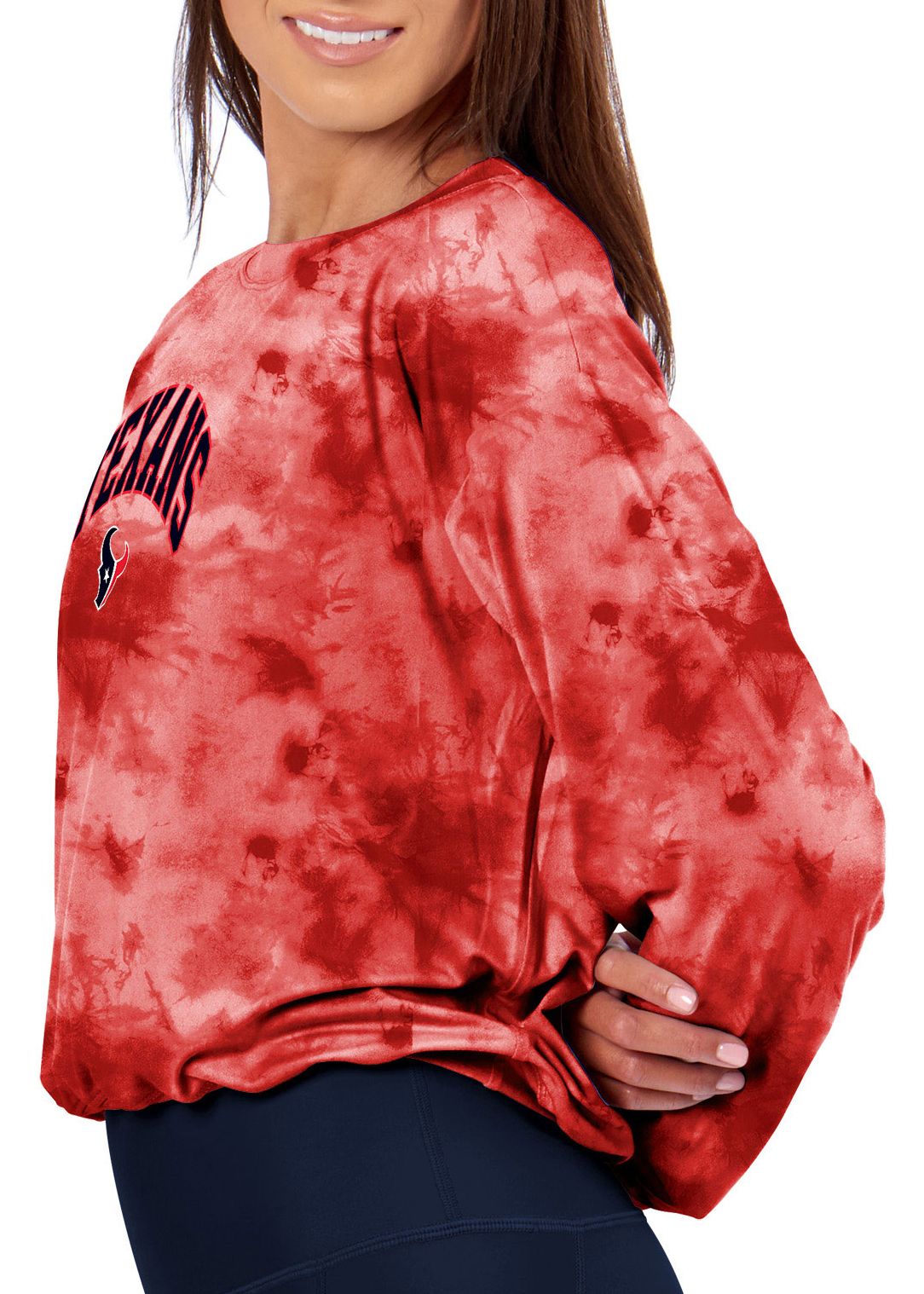 Certo Women's Houston Texans Red Tie Dye Script Long Sleeve T-Shirt product image