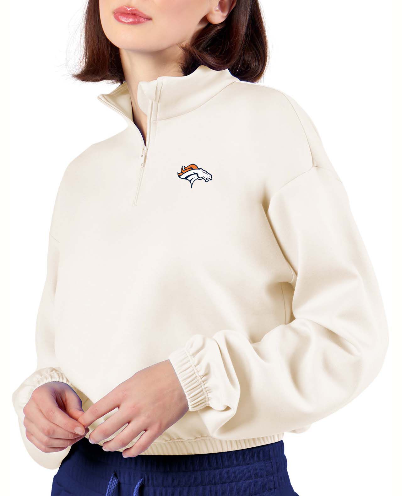 Certo Women's Denver Broncos Bone Cropped 1/4 Sleeve Shirt product image