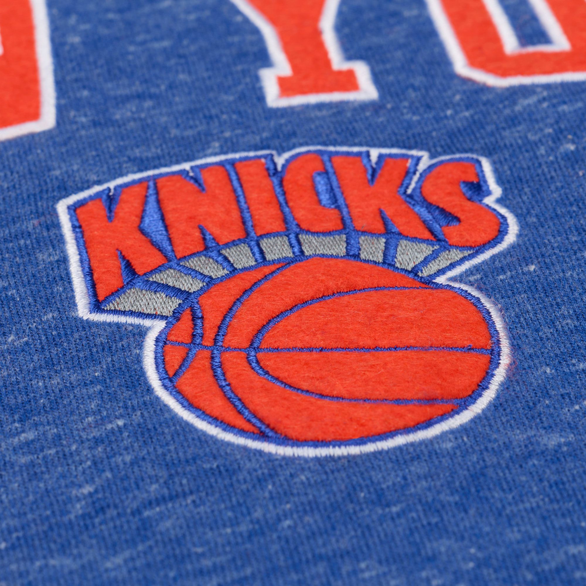 Mitchell & Ness Men's New York Knicks Royal Retro Graphic Snow Washed Crewneck Sweatshirt product image