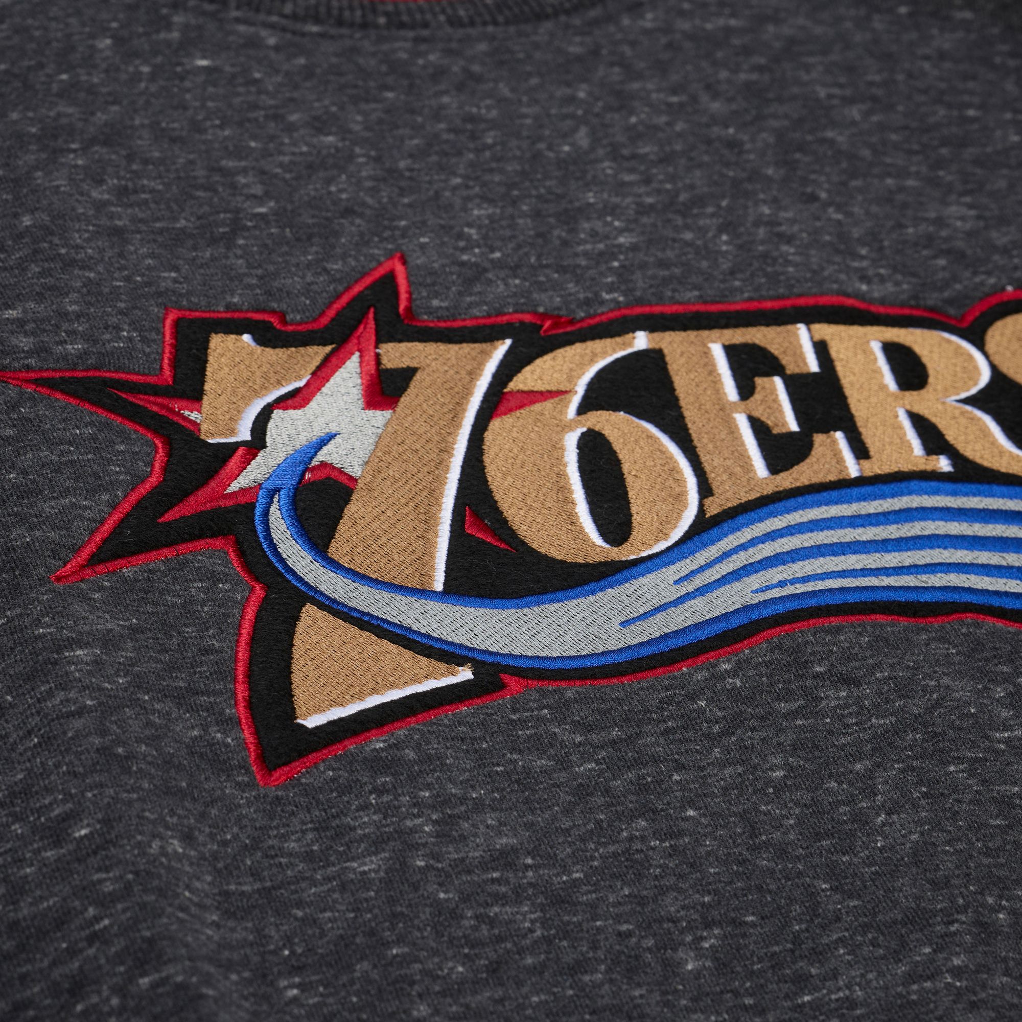 Mitchell & Ness Men's Philadelphia 76ers Black Retro Graphic Snow Washed Crewneck Sweatshirt product image