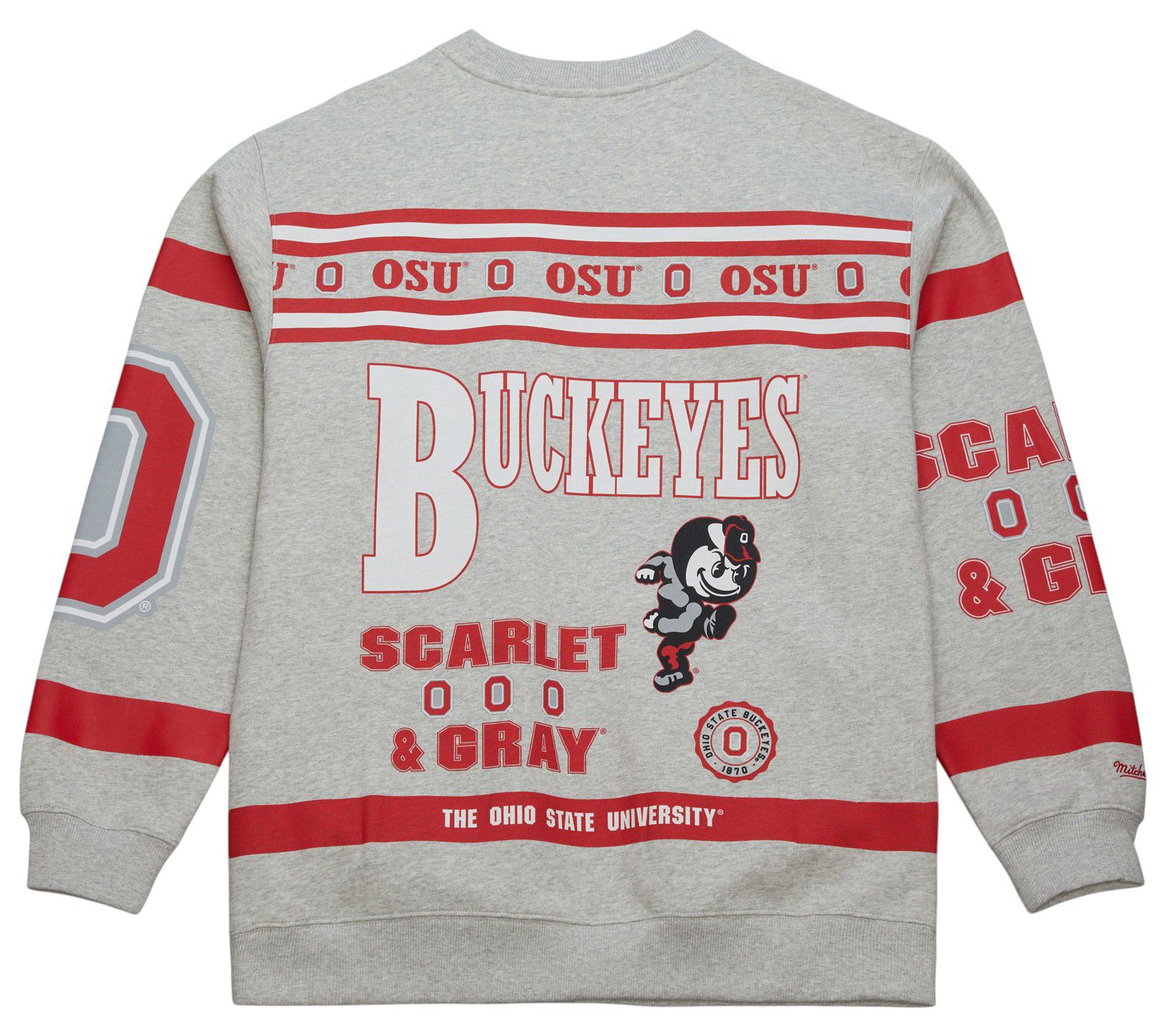 Mitchell & Ness Men's Ohio State Buckeyes Grey AOP Fleece Crew Pullover Sweatshirt product image