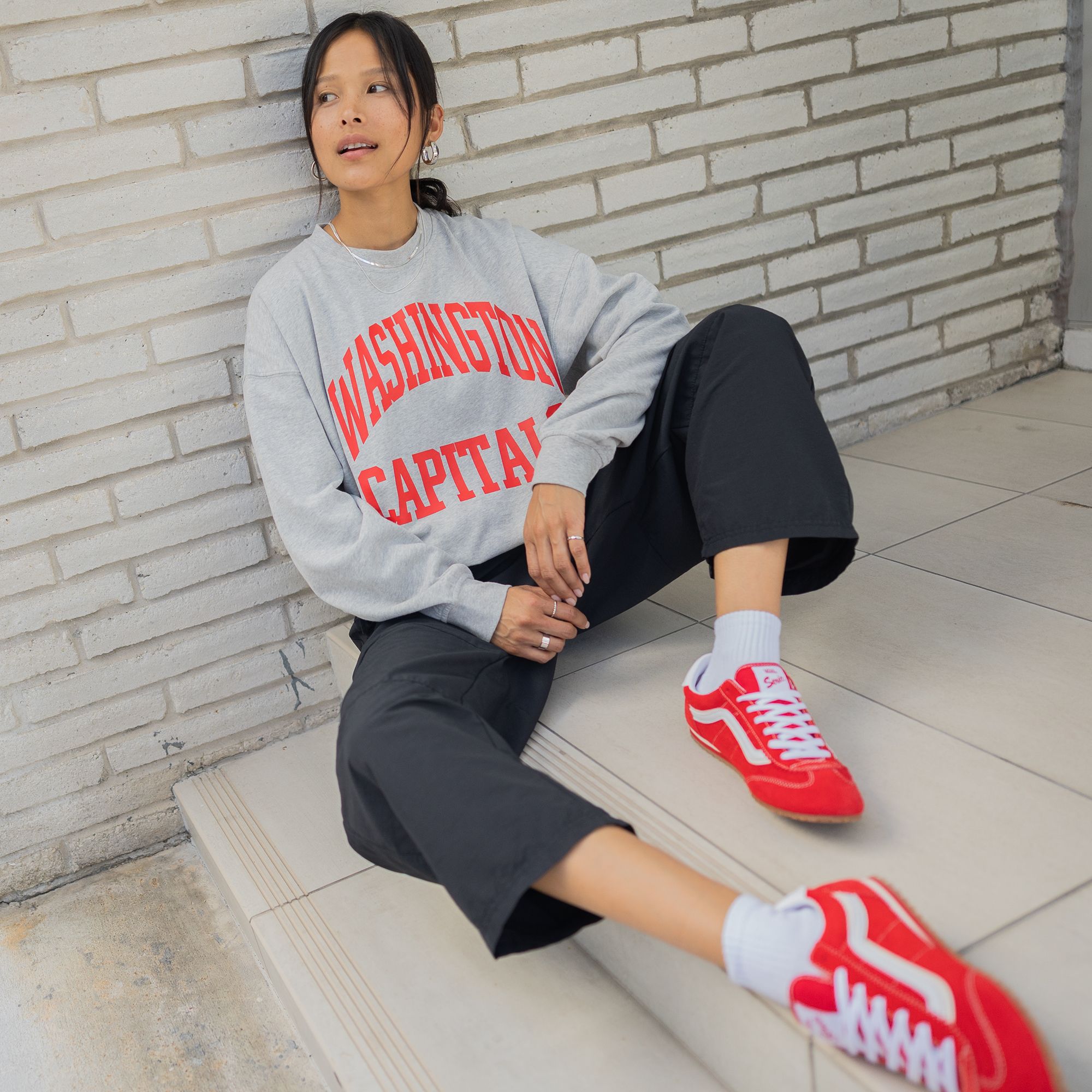 Mitchell & Ness Women's Washington Capitals Grey Logo Crewneck Sweatshirt product image