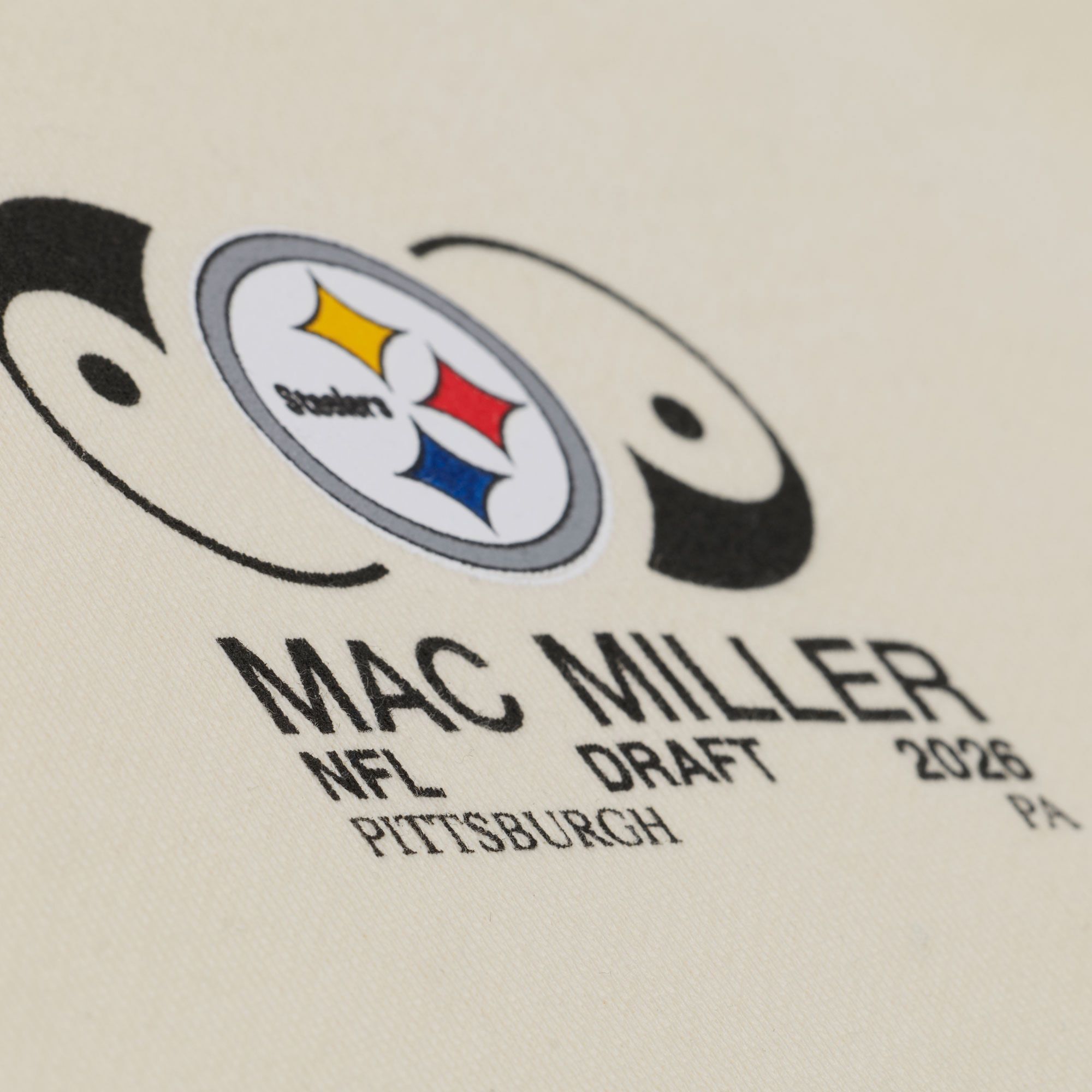 Mitchell & Ness Men's NFL Pittsburgh Steelers x Mac Miller Cream Slide Crewneck Sweatshirt product image