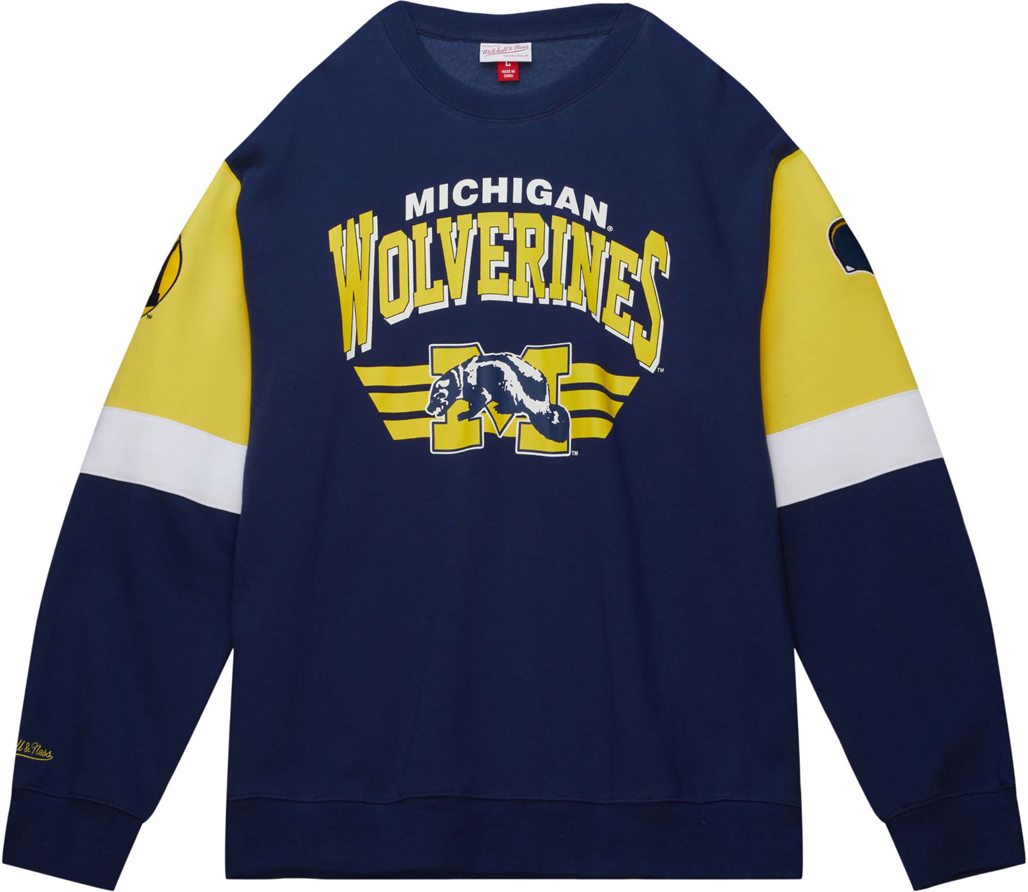 Mitchell & Ness Men's Michigan Wolverines Blue All-Over Crew Neck 3.0 Pullover Sweatshirt