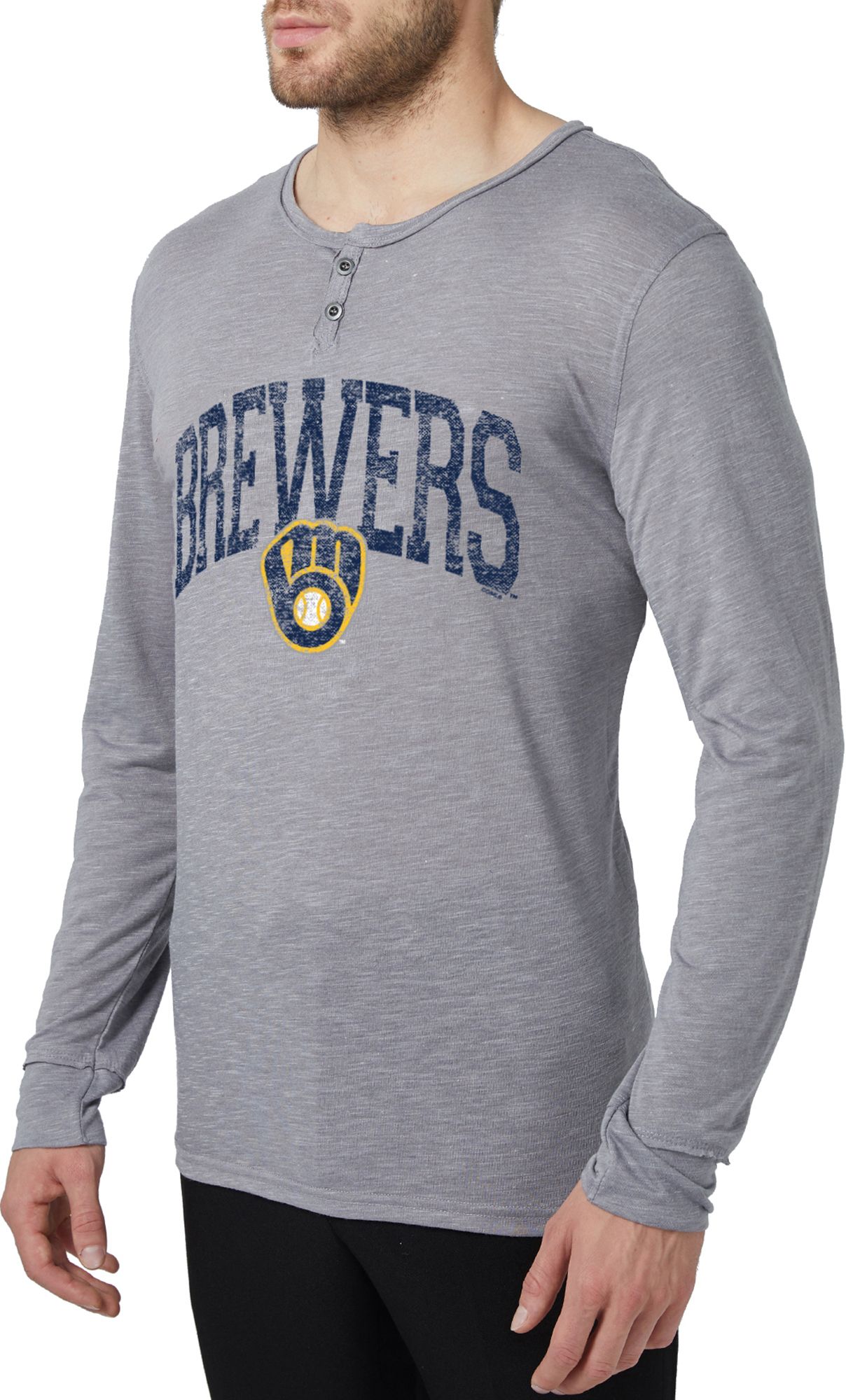 Concepts Men's Milwaukee Brewers Grey Henley Long Sleeve Shirt product image