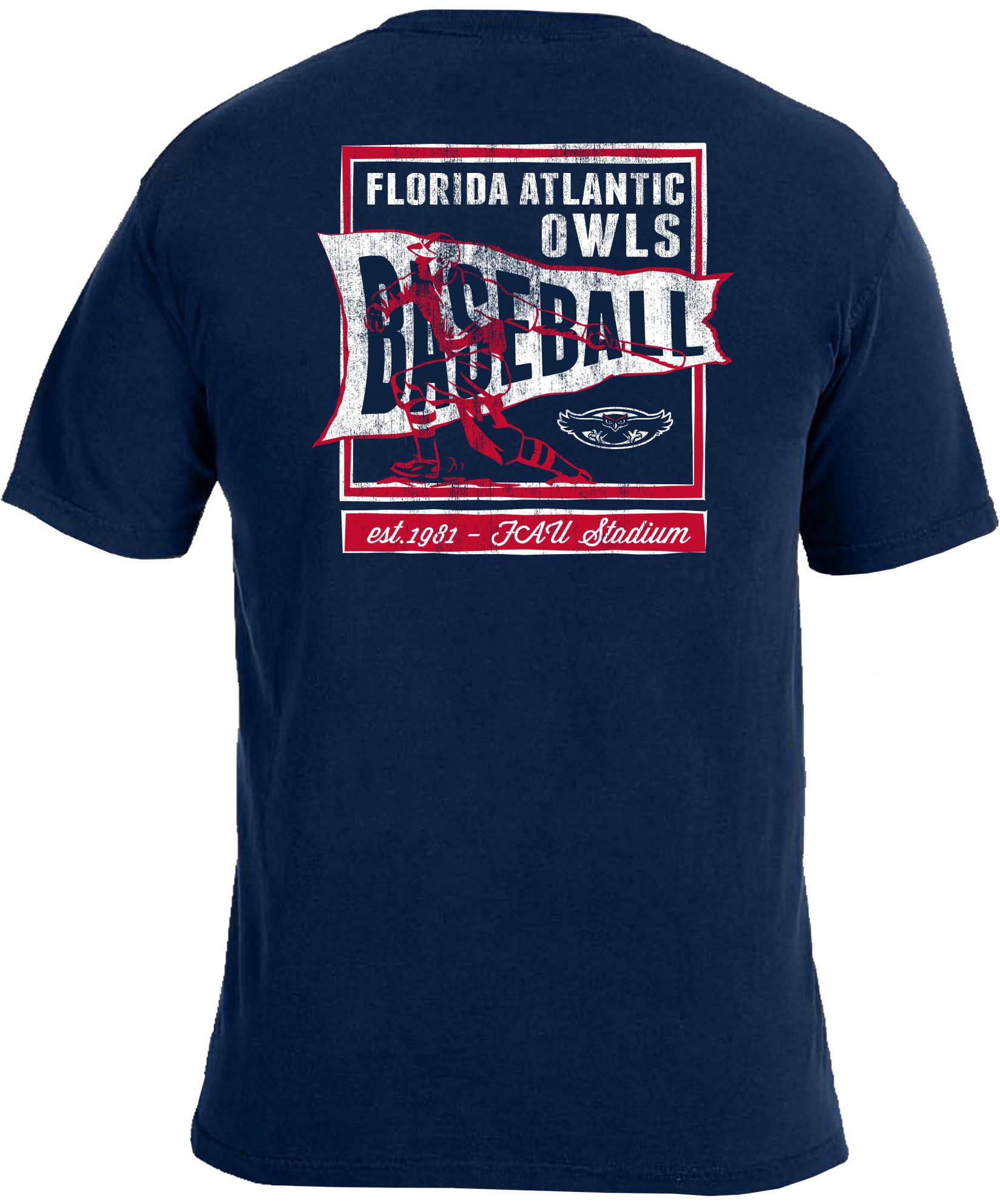 Image One Men's Florida Atlantic Owls Blue Baseball Flag T-Shirt