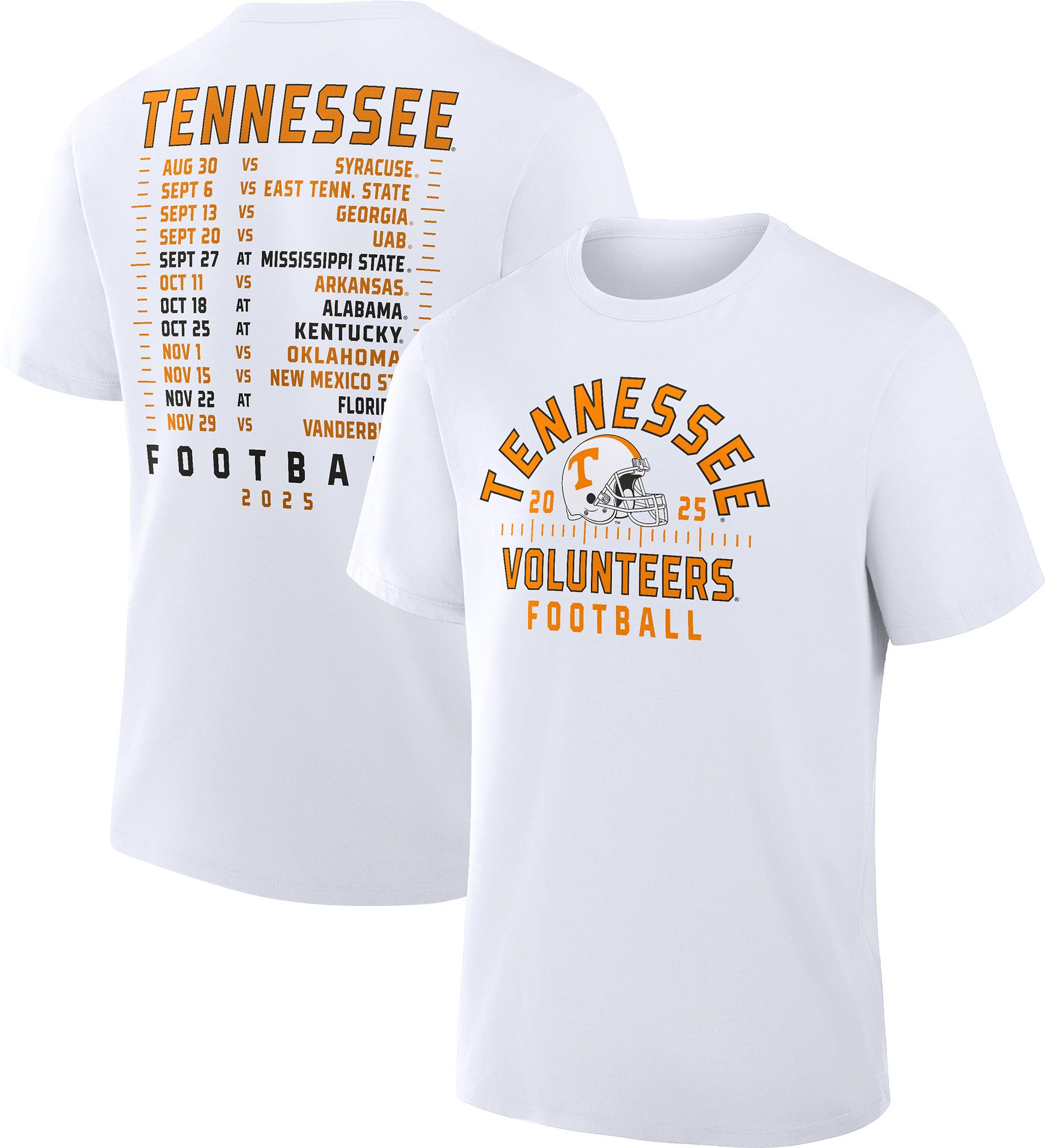 NCAA Men's Tennessee Volunteers White Football Schedule 2025 T-Shirt product image