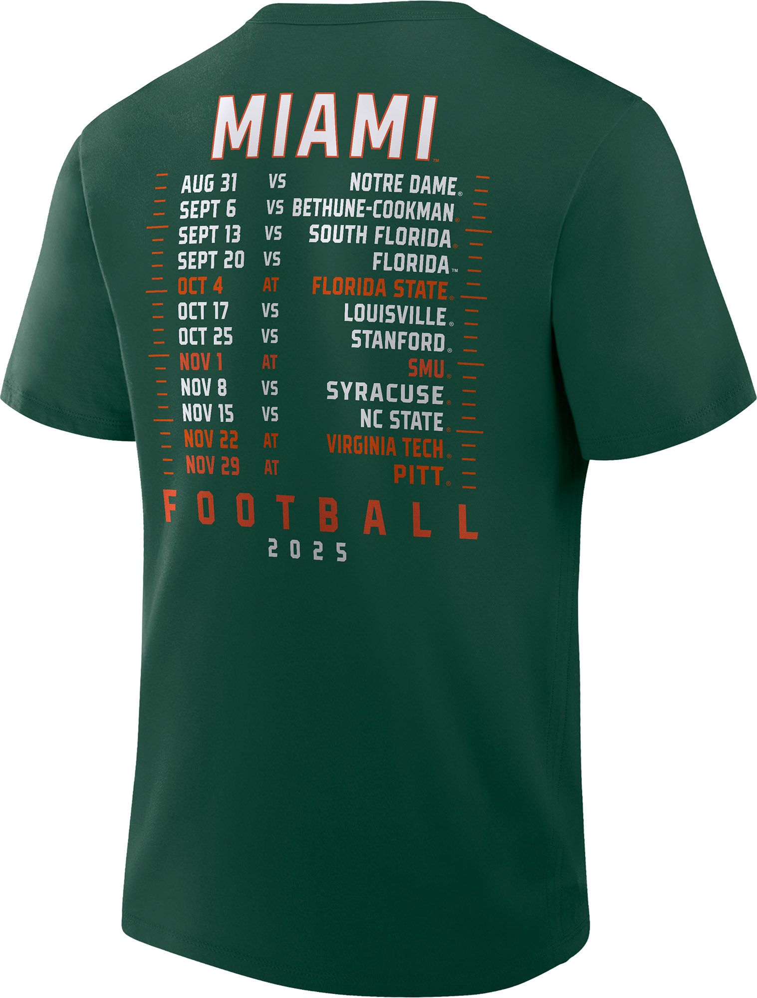 NCAA Men's Miami Hurricanes Dark Green Football Schedule 2025 T-Shirt product image
