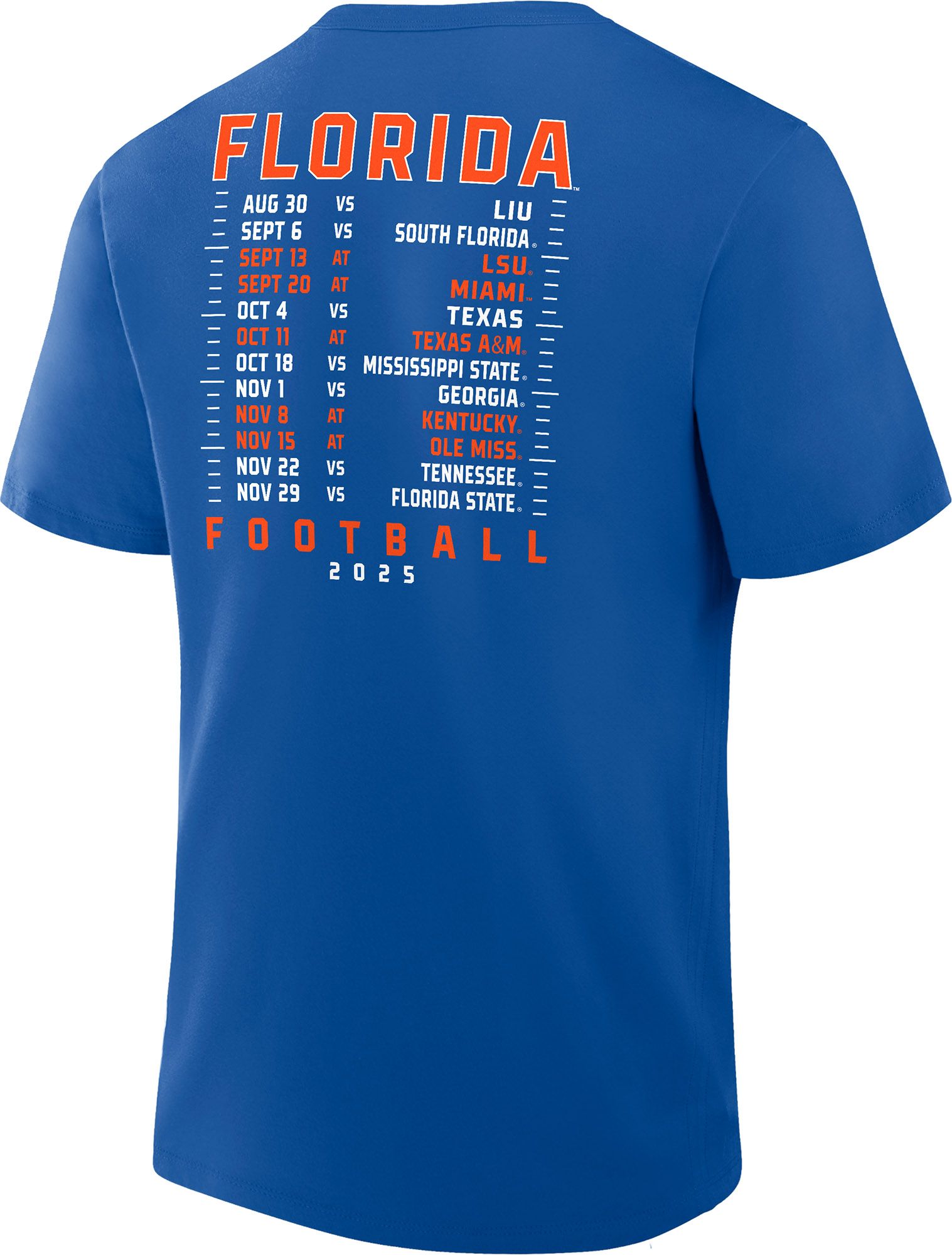 NCAA Men's Florida Gators Deep Royal Fall 2025 Football Schedule T-Shirt product image