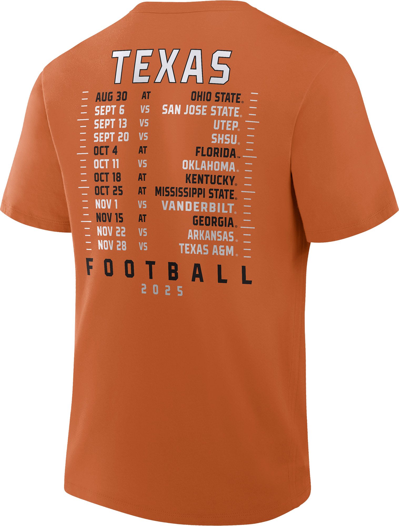 NCAA Men's Texas Longhorns Orange Football Schedule 2025 T-Shirt product image