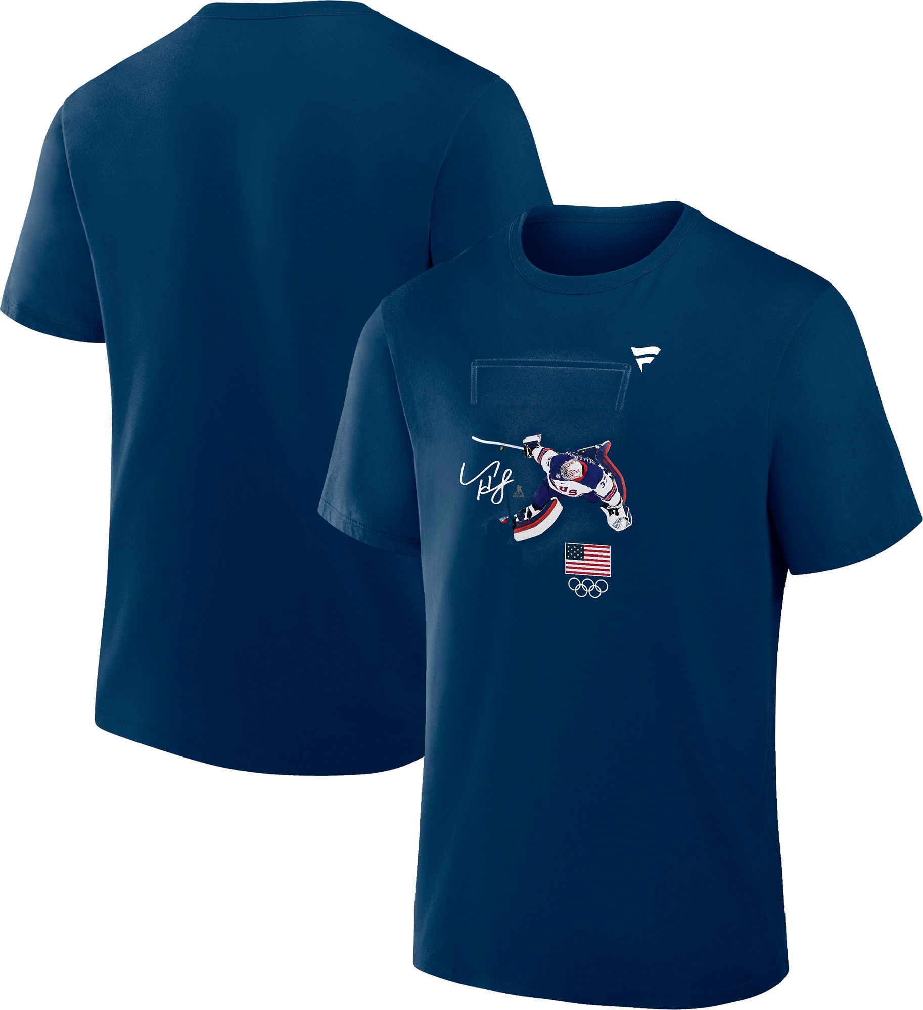 Fanatics Men's Olympics USA Hockey Connor Hellebuyck Medal Navy T-Shirt product image