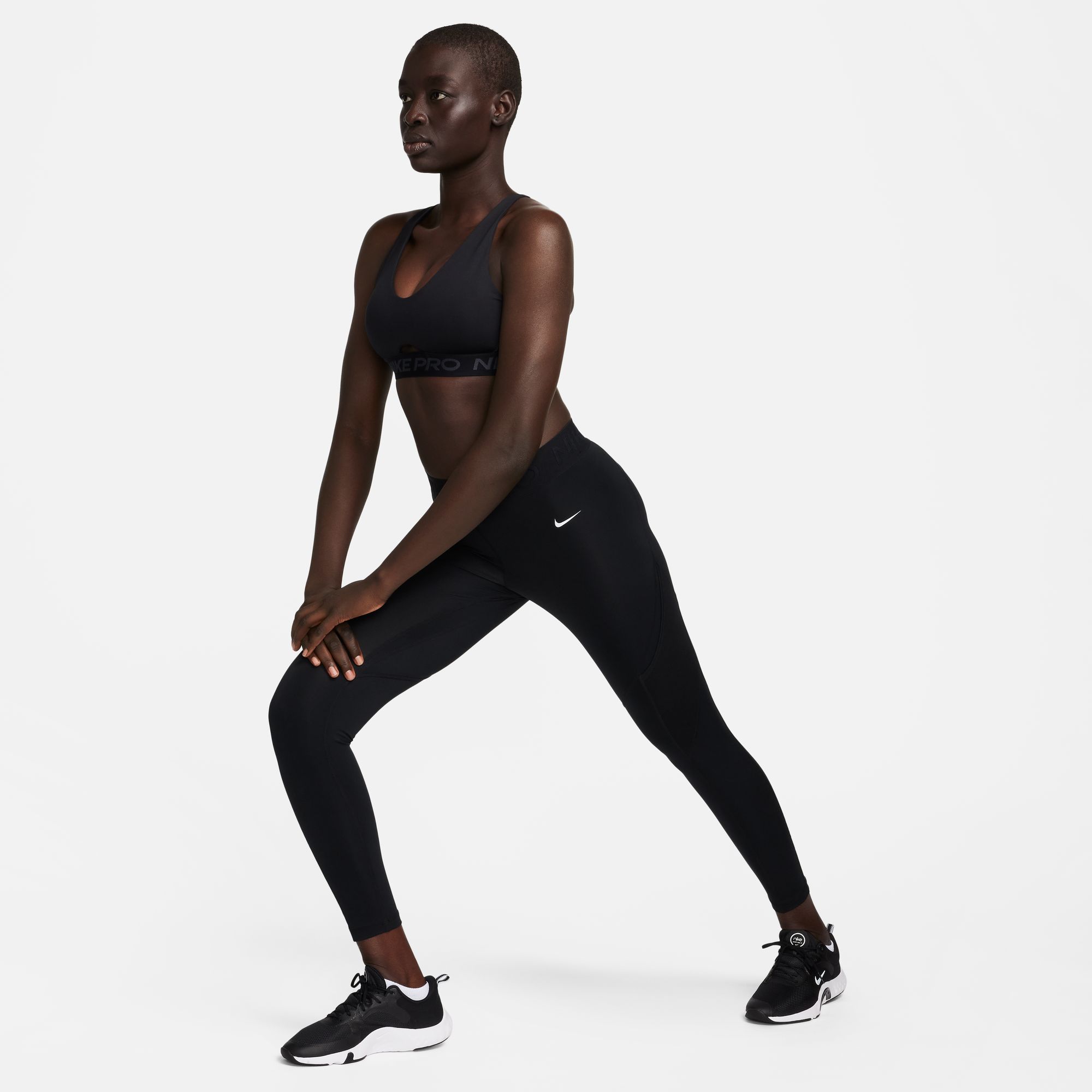 Nike Pro Womens Indy Plunge Medium Support Padded Sports Bra Black XS