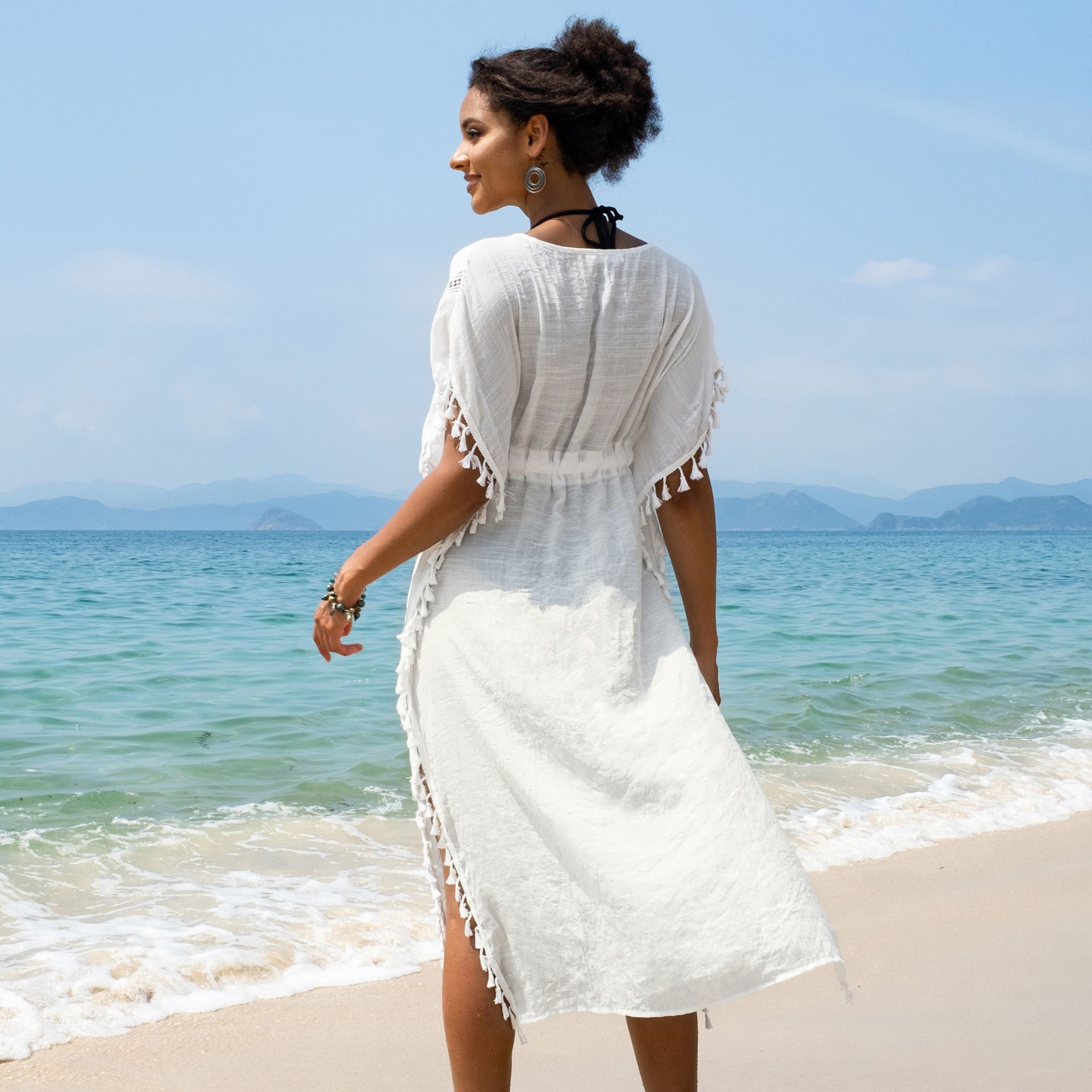 Cupshe Women's Tassel Trim Belted Beach Cover-up product image
