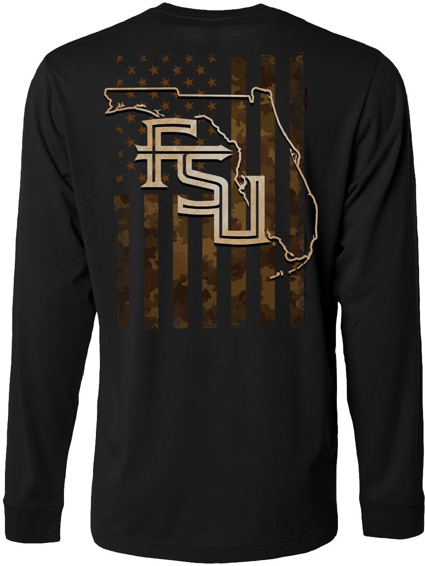 FloGrown Men's Florida State Seminoles Camo Flag Black Long Sleeve T-Shirt product image