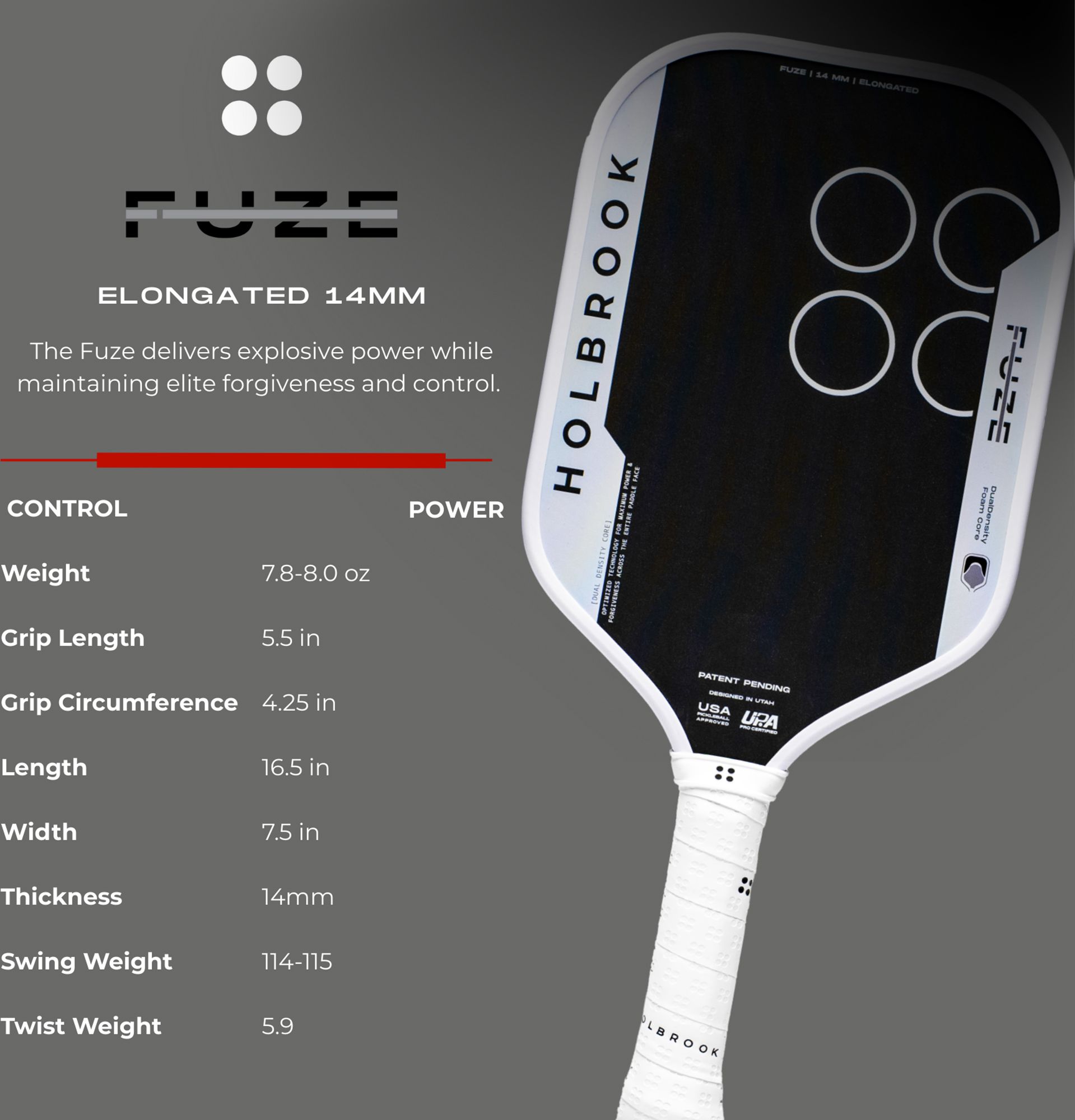 Holbrook Fuze Elongated 14mm Pickleball Paddle product image