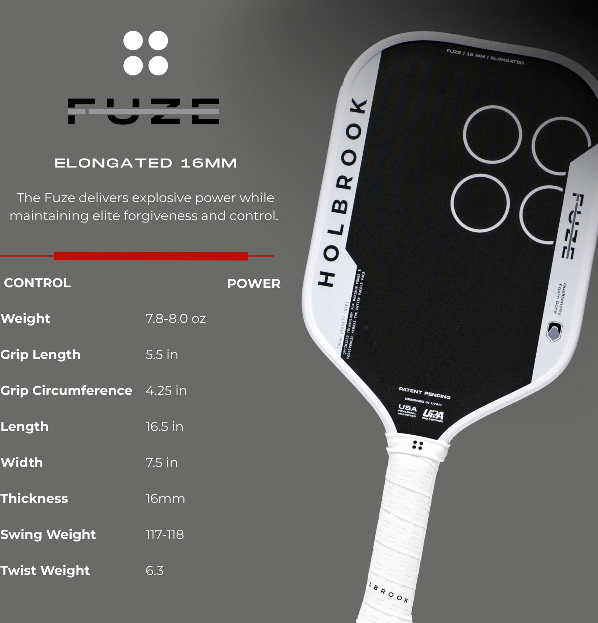 Holbrook Fuze Elongated 16mm Pickleball Paddle product image