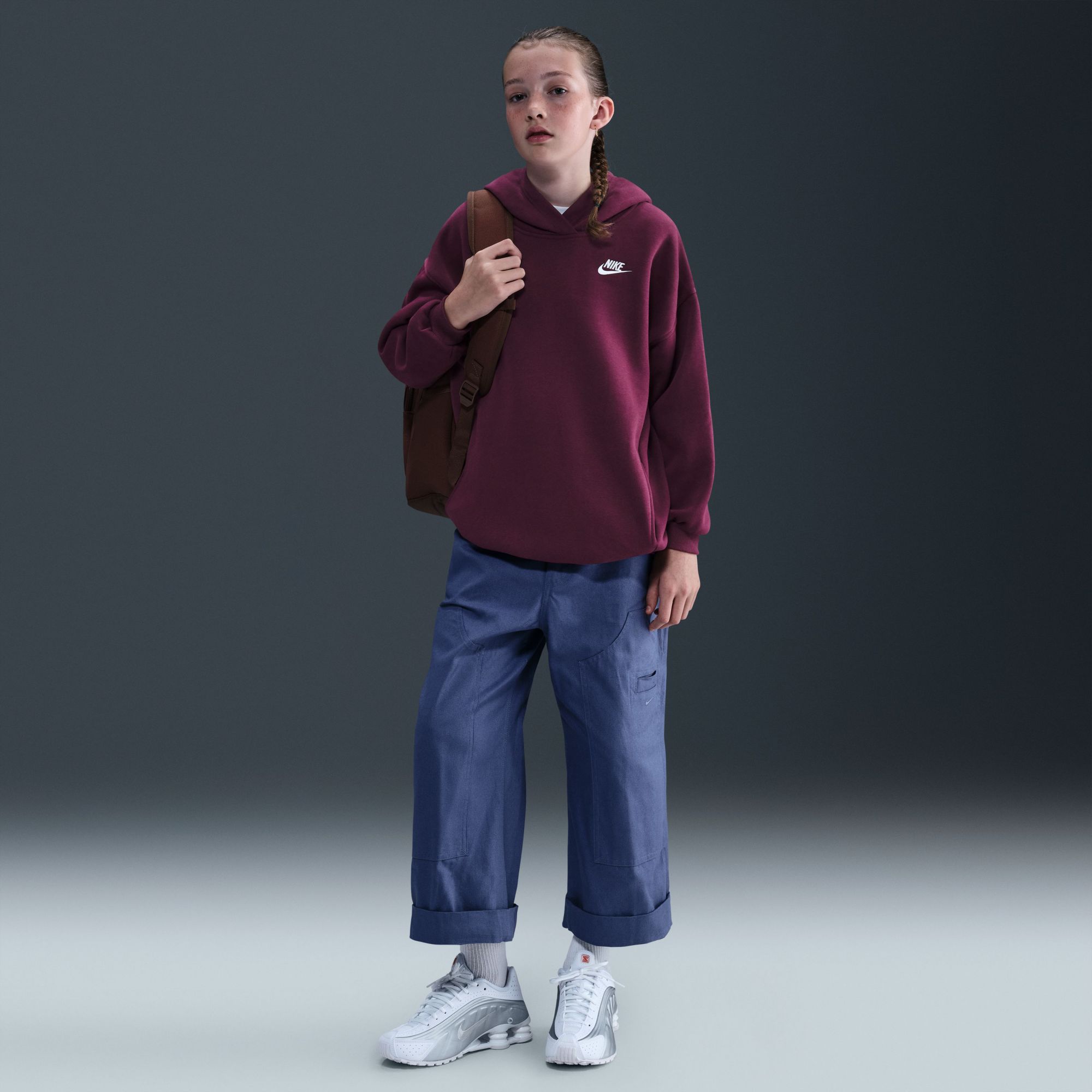 Nike Girls' Sportswear Oversized Club Fleece Pullover Hoodie product image