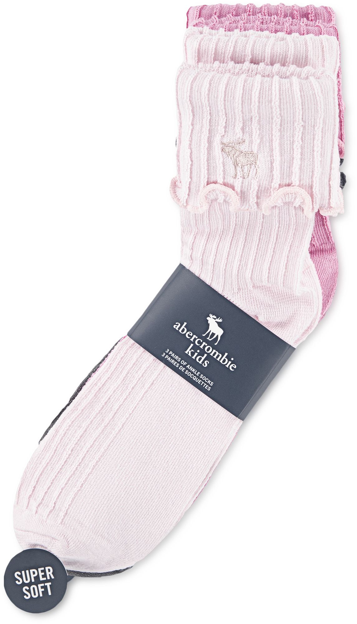 abercrombie Fold Over Lettuce Hem Crew Socks - 3 Pack product image