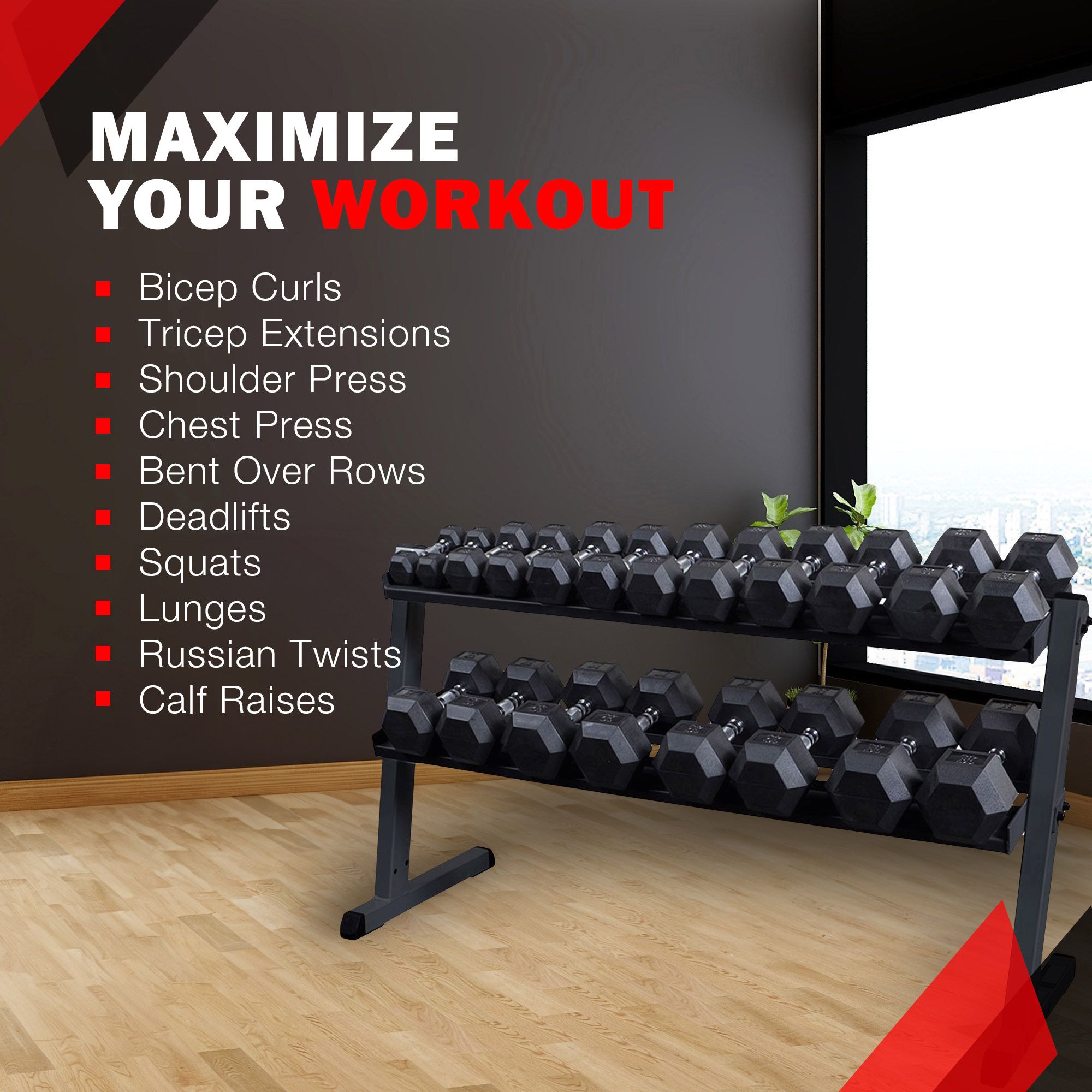 Body-Solid GDR60 Rubber Hex Dumbbell Rack and Set product image