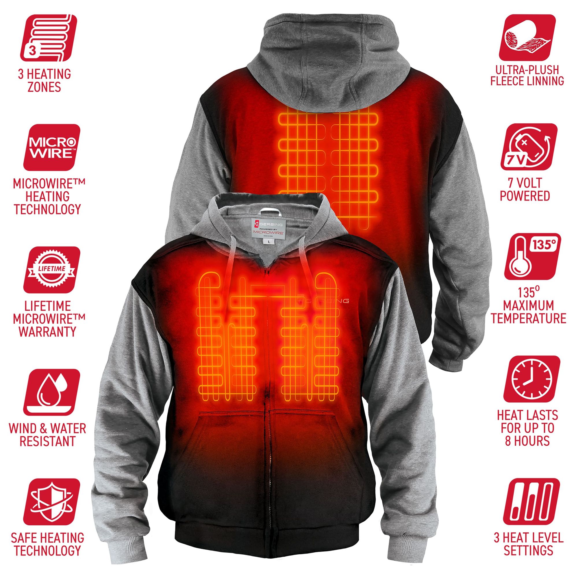 Gerbing Men's 7V Battery Heated Hoodie Sweatshirt product image