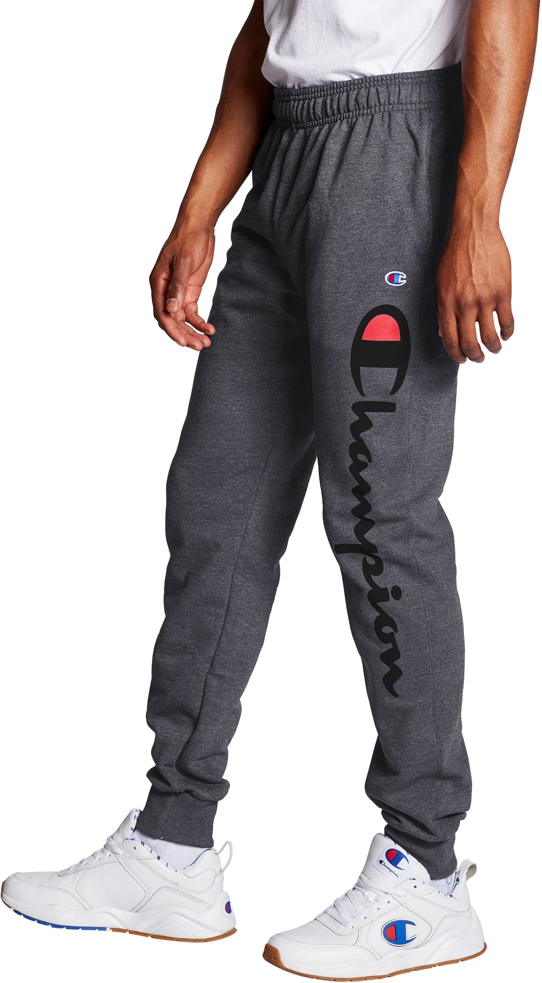 champion men's powerblend leg script joggers