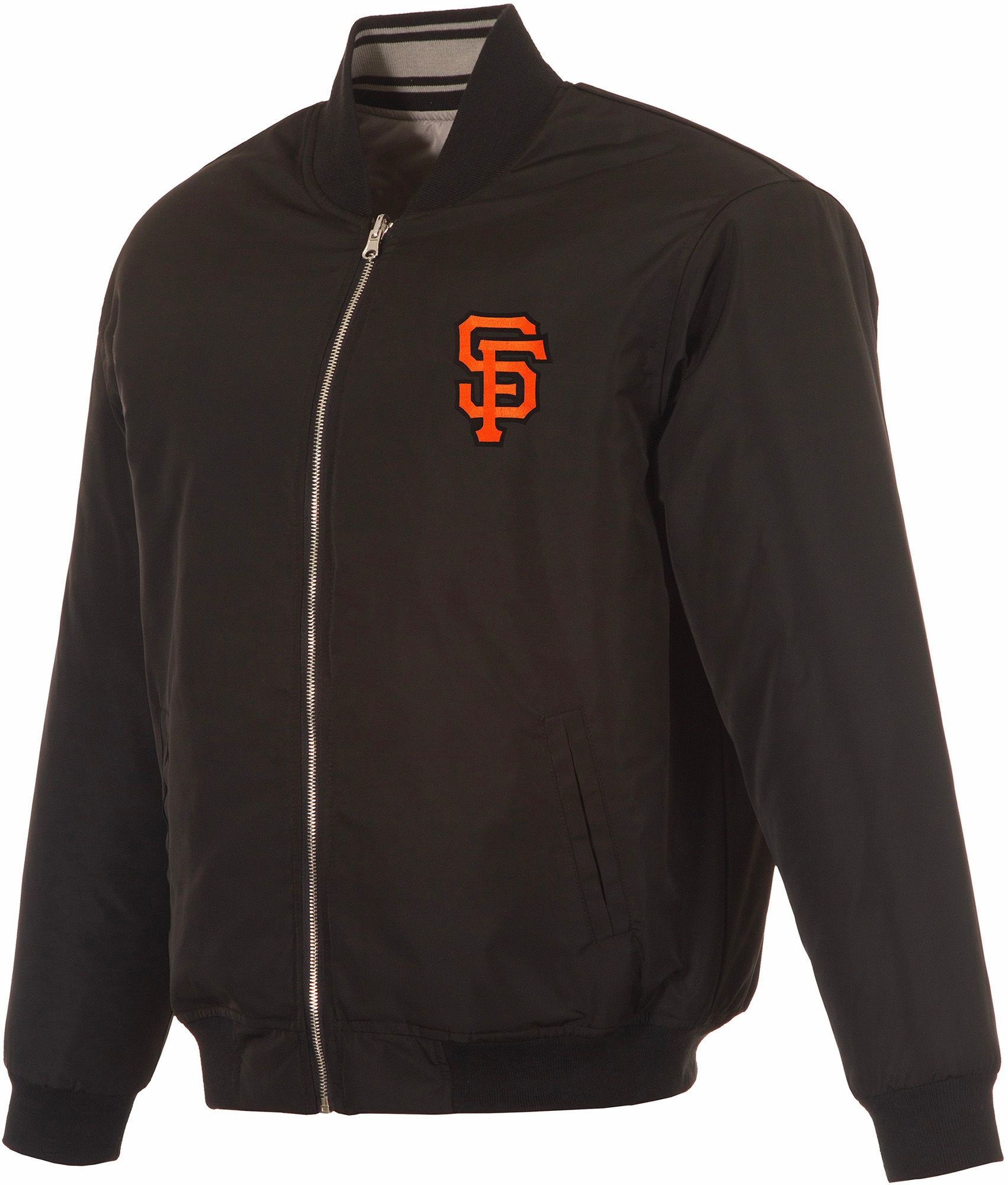 JH Design Men's San Francisco Giants Full-Zip Reversible Flight Black Nylon Jacket product image