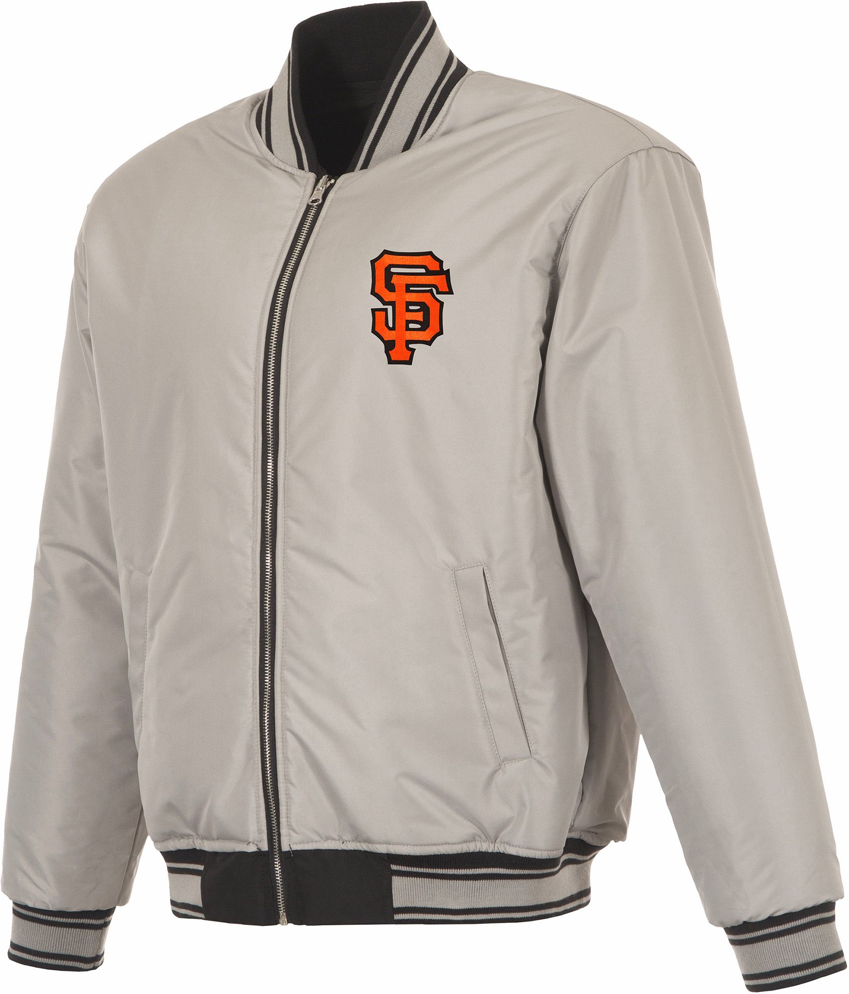 JH Design Men's San Francisco Giants Full-Zip Reversible Flight Black Nylon Jacket product image
